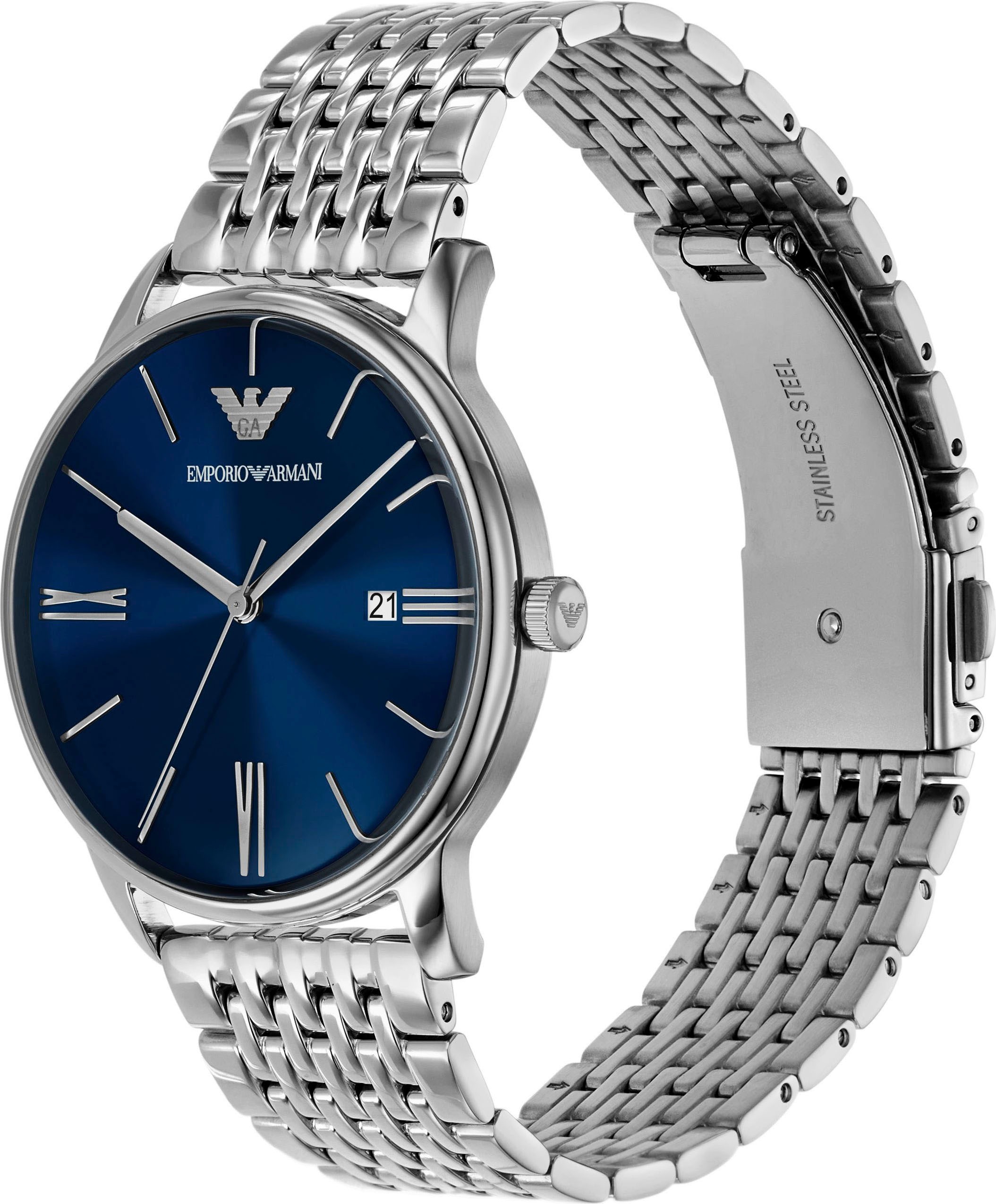 Emporio Armani Quarzuhr, Armbanduhr, Damenuhr, Herrenuhr, Edelstahlarmband, analog, Tag