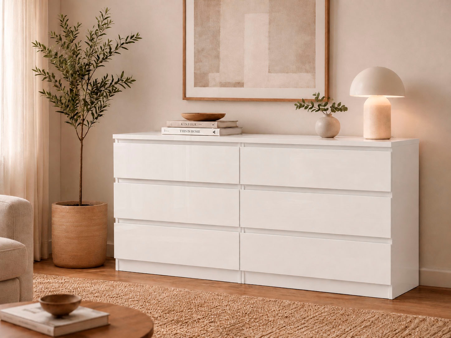 Home affaire Kommode "Naia, 6 Schubladen im skandinavischen Design, Breite 158 cm" Viel Stauraum mit griffloser Front, in mehreren Farben
