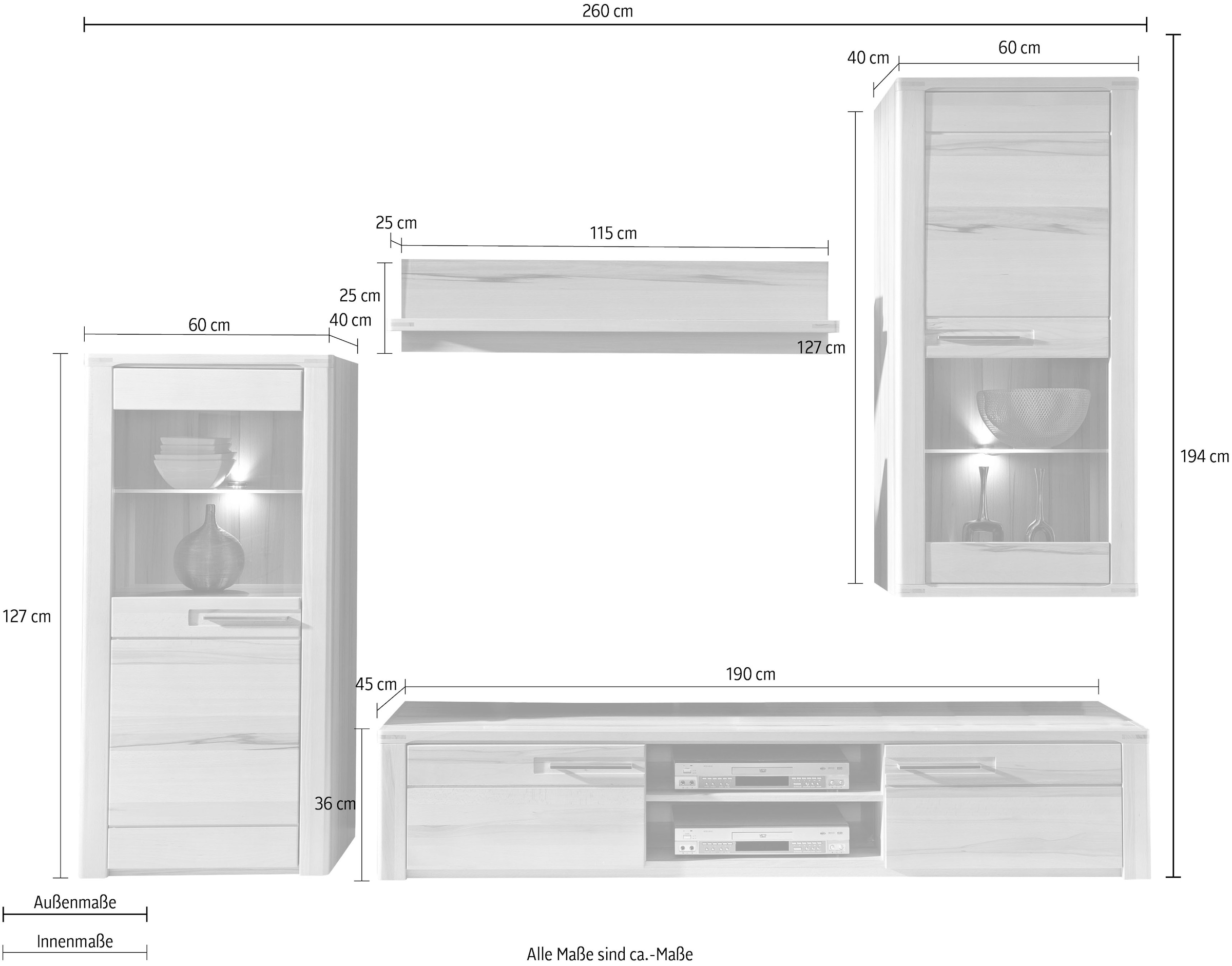 Innostyle Wohnwand »Nature Plus«, inkl. LED-Beleuchtung, mit  Soft-Close-Funktion | BAUR