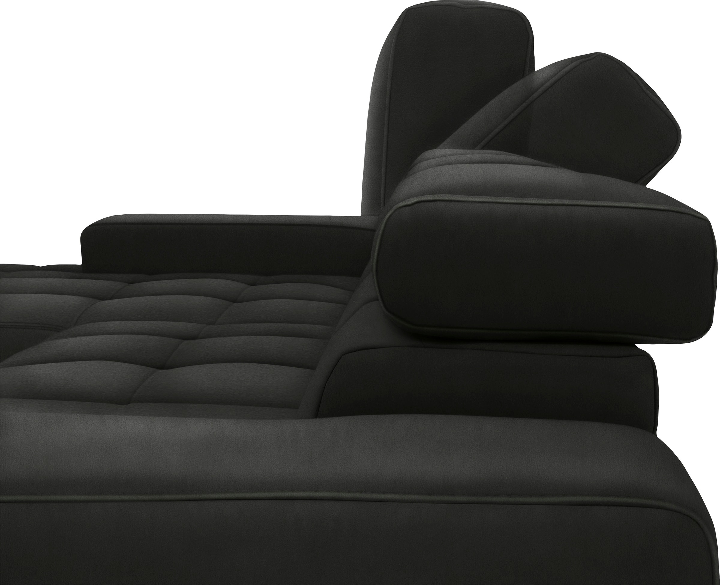 DOMO collection Ecksofa »Cunelli tolle Sitznähte als Designelement, fester Sitzkomfort, L-Form«, wahlweise mit 6-fach verstellbarer Kopfteilverstellung, bodenfrei