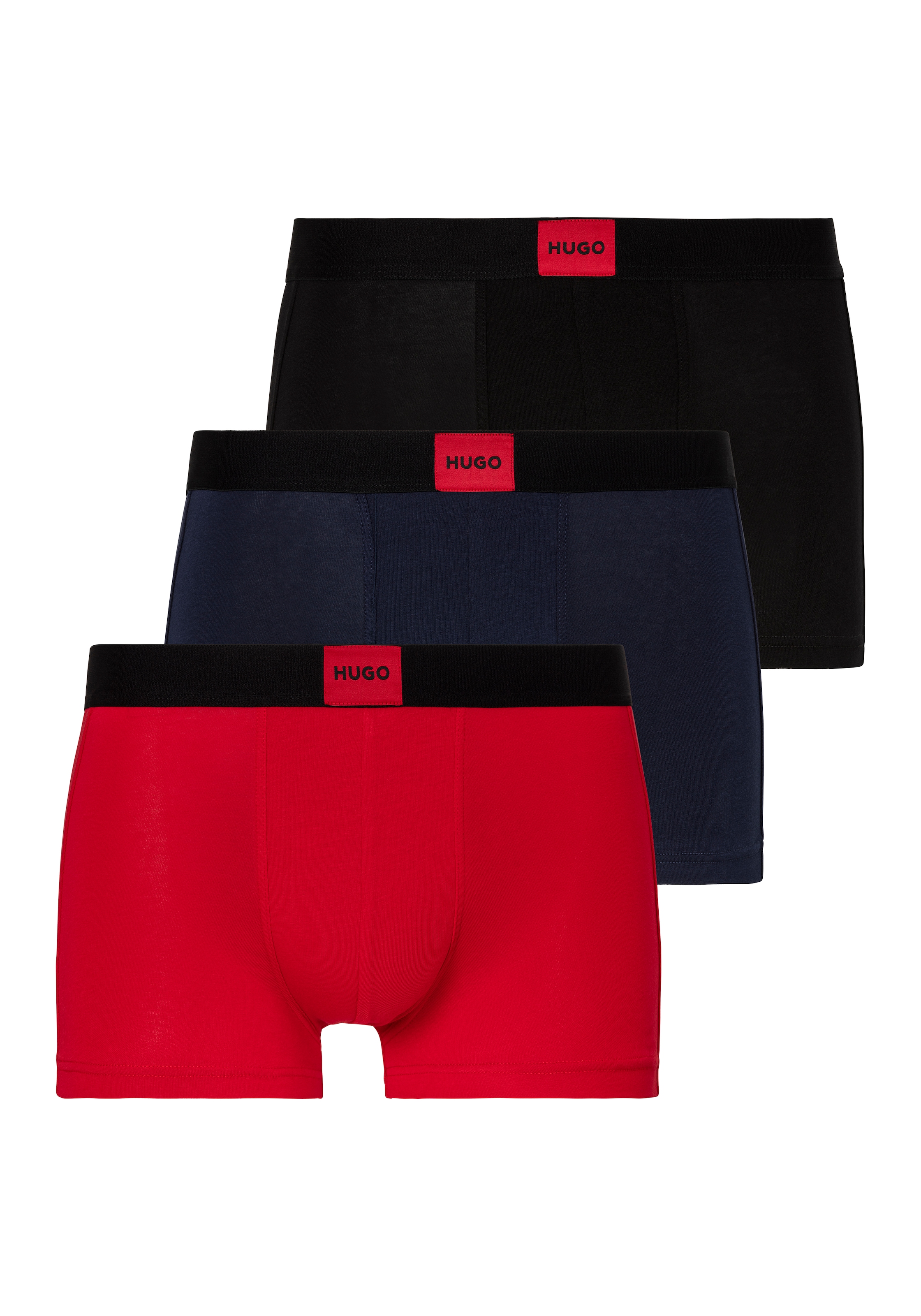 HUGO Underwear Trunk, (Set, 3 St.), mit kontrastfarbenen Logobadge