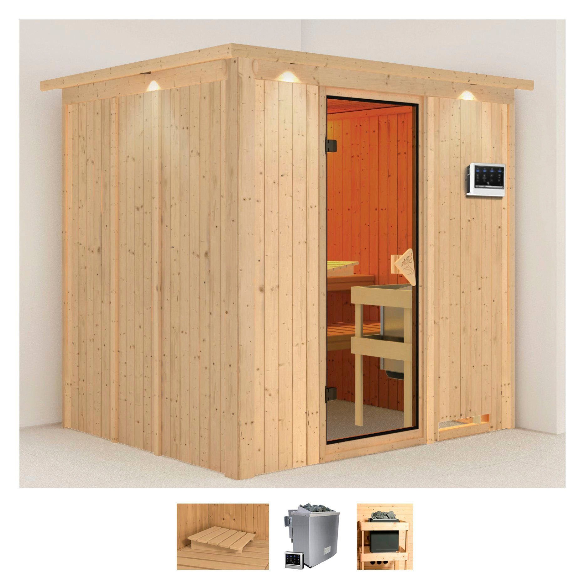 Sauna »Solida«, (Set), 9 KW-Bio-Ofen mit externer Steuerung