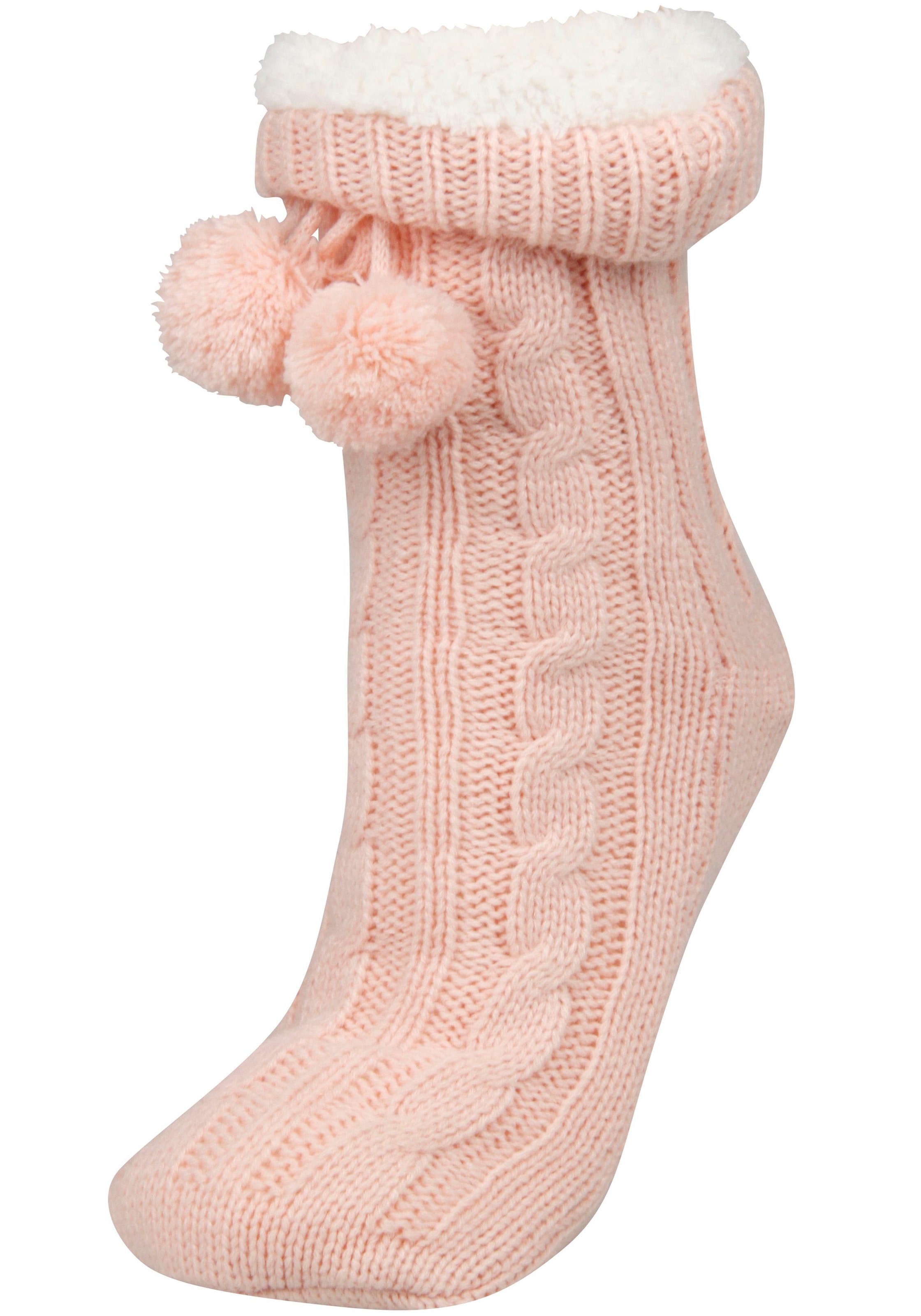 Capelli New York Kuschelsocken, mit Zopfmuster und Bommeln