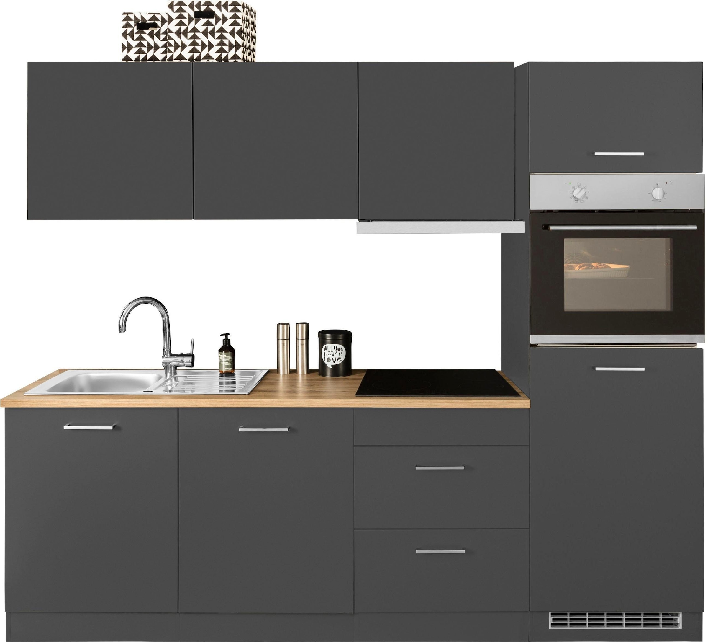 KOCHSTATION Küchenzeile »KS-Kehl«, mit E-Geräten, Breite 240 cm, inkl. Kühlschrank und Geschirrspüler