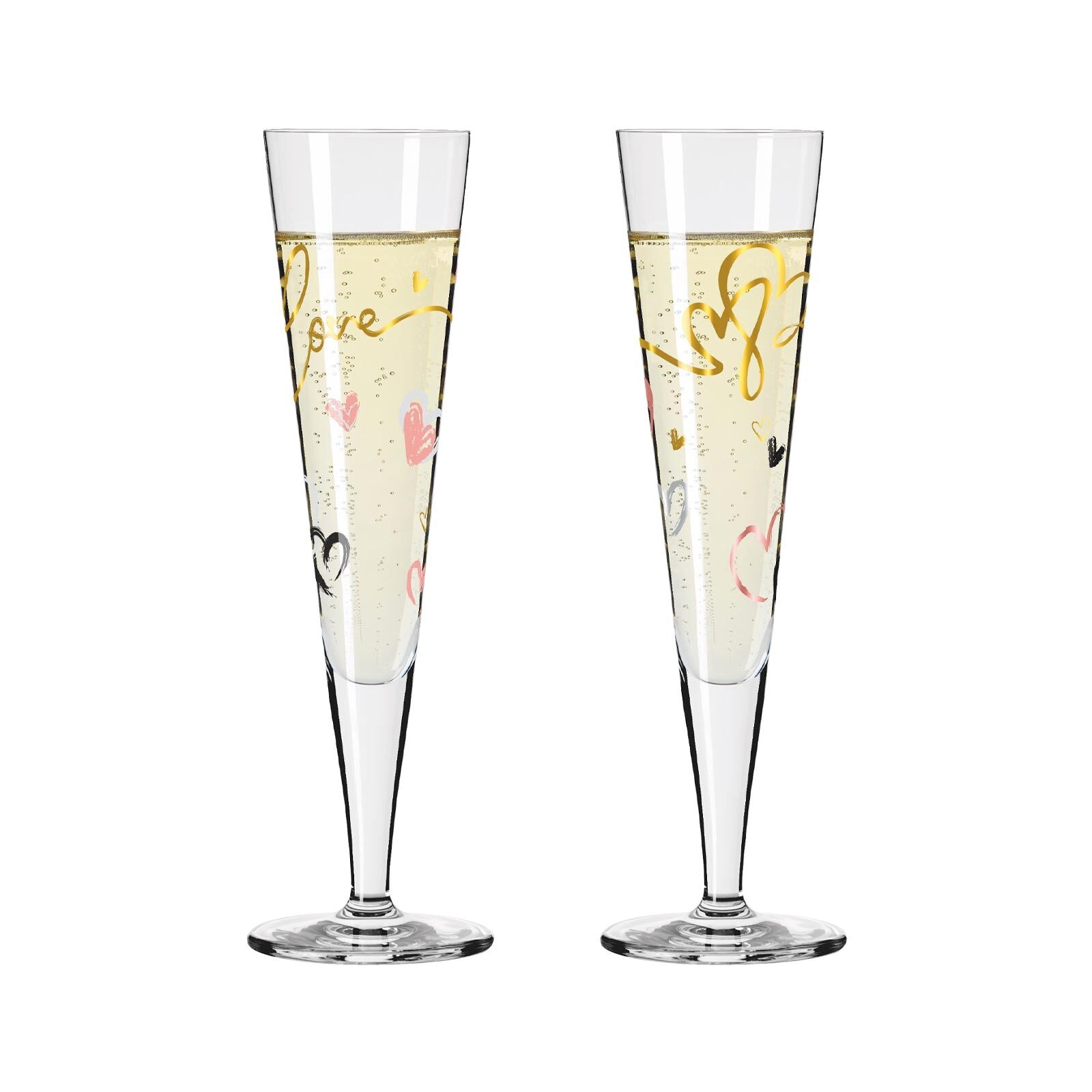 Ritzenhoff Champagnerglas »Champagnergläser Herzen Goldnacht 205 ml 2er Set bunt«