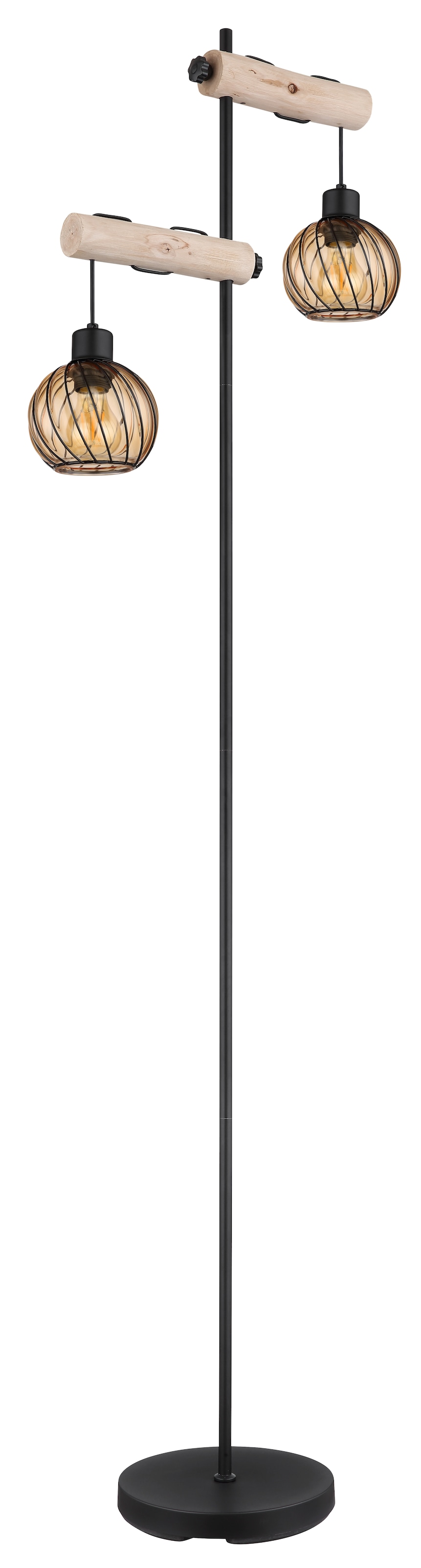 GLOBO LIGHTING Stehlampe »PAULO«, Leuchtmittel E27 | ohne Leuchtmittel, Stehlampe/Holz/Glas amber/Wohnzimmer/Schlafzimmer