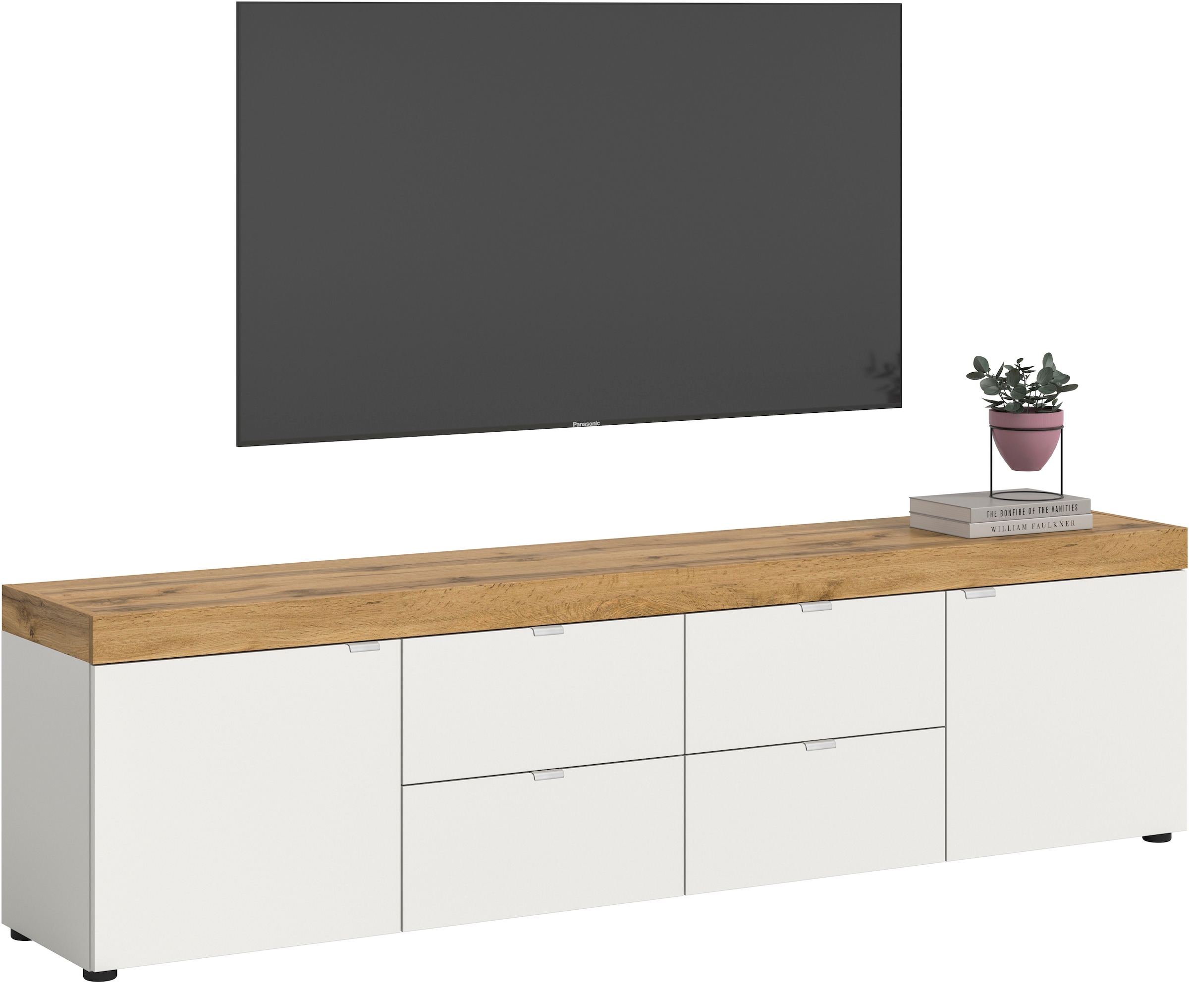 OTTO home Lowboard "MAMBO II, Breite 200 cm, 2 Türen, 4 Schubkästen, 4 Fächer" 1 Stk. tlg. Lowboard, TV Unterschrank, TV-Schrank, Wohnzimmer