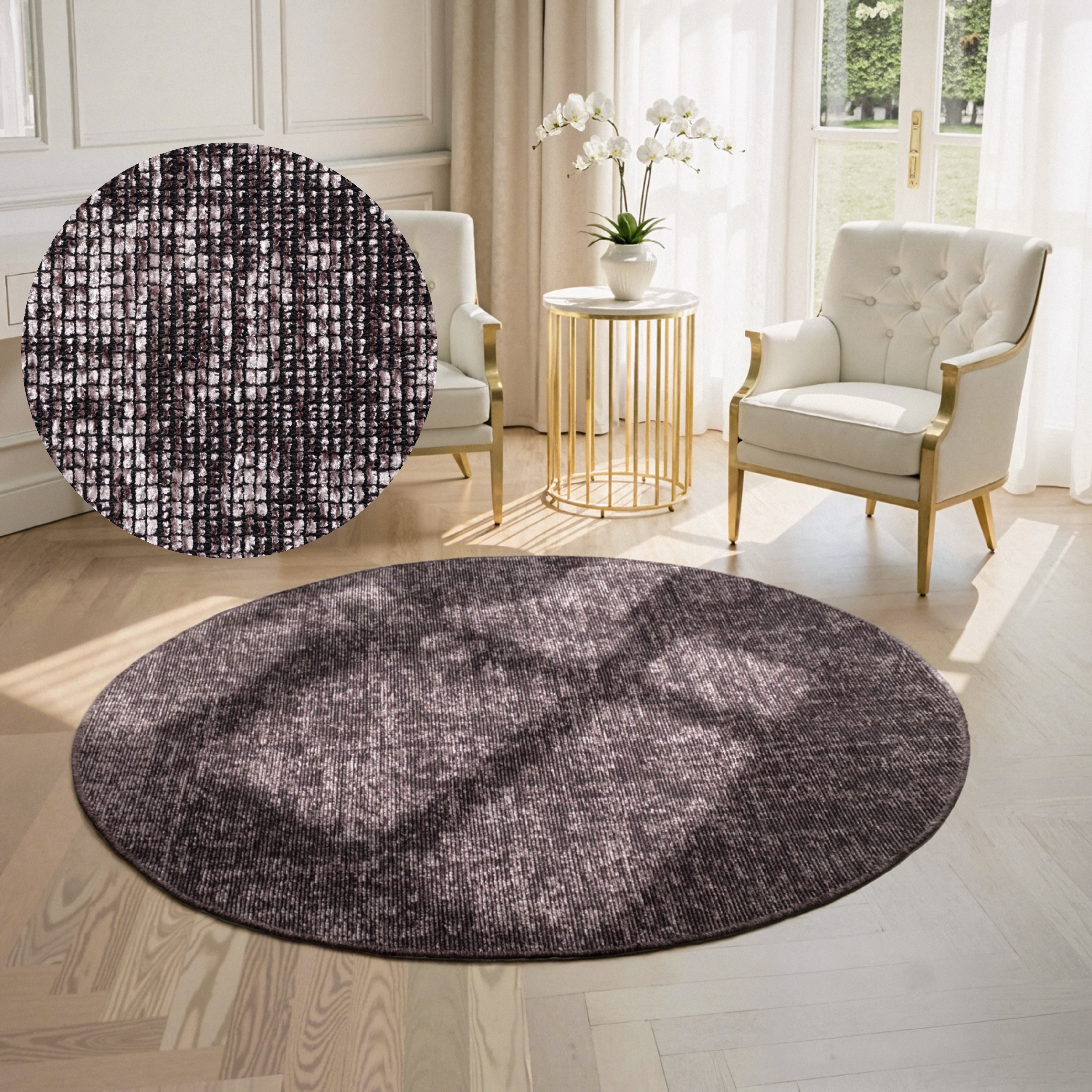 ELLE DECORATION Teppich "Prisma" rund 5 mm Höhe Glanz-Effekt, Karo Design, Kachel-Optik, Wohnzimmer, Schlafzimmer,Flur