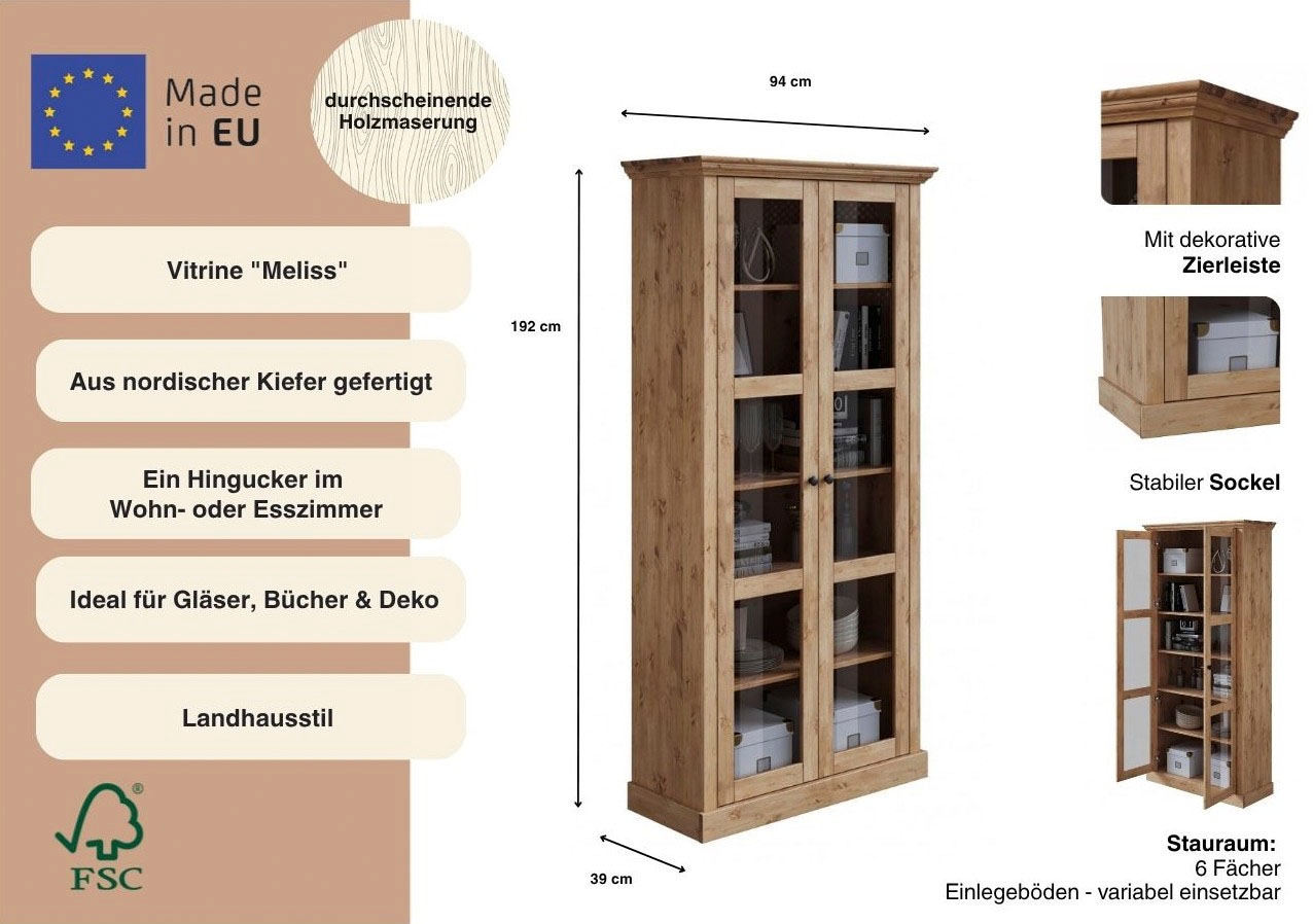 Home affaire Vitrine »Meliss« aus massiver Kiefer, mit viel Stauraum