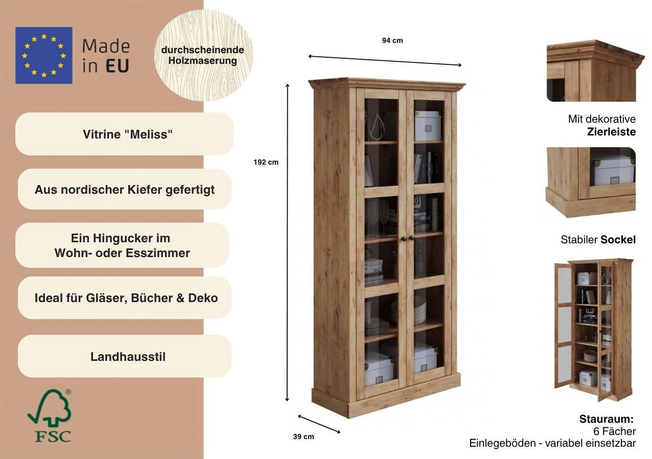 Thumbnail - OTTO home Vitrine "Meliss" aus massiver Kiefer, mit viel Stauraum