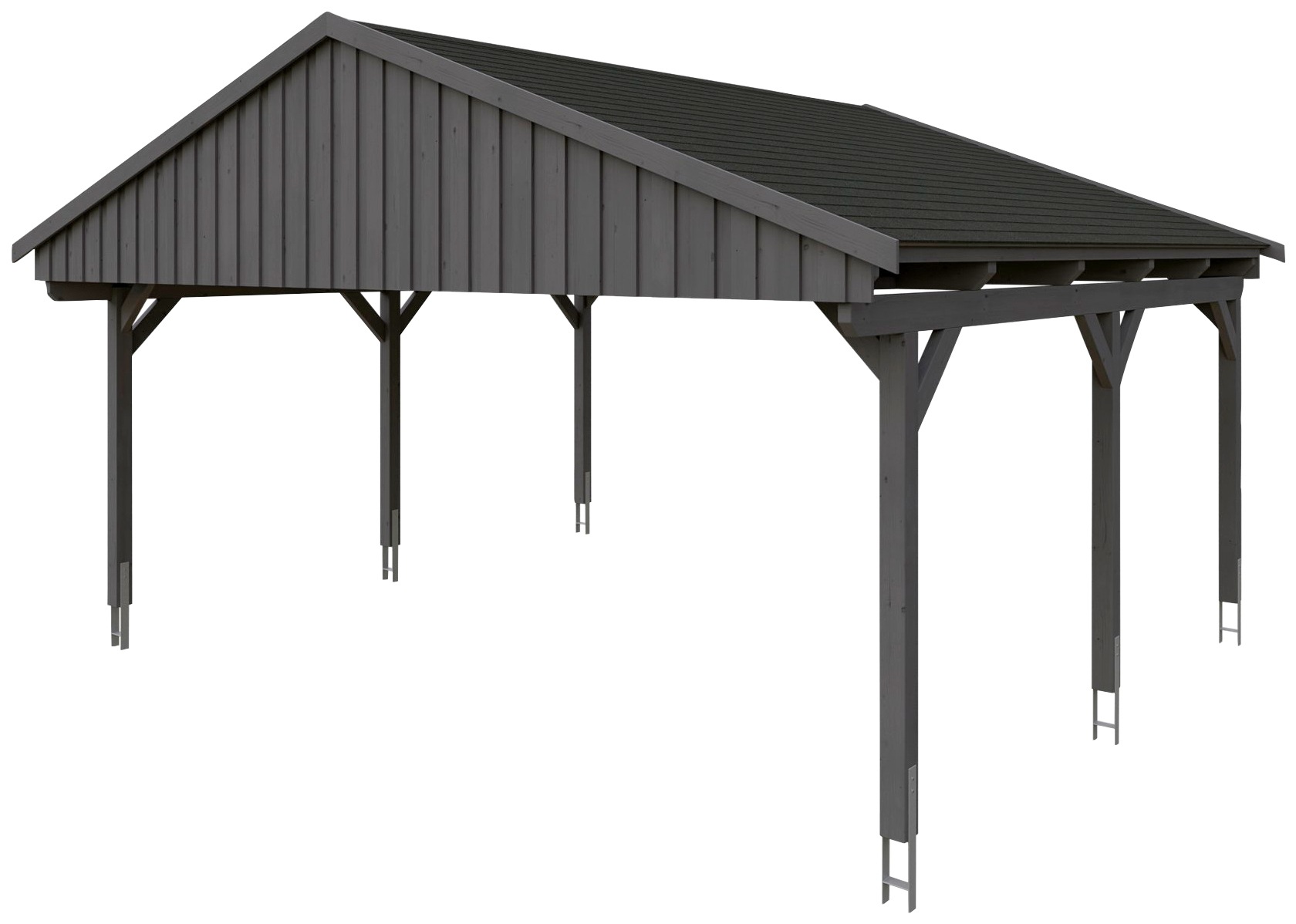 Skanholz Doppelcarport »Fichtelberg« Leimholz dunkelgrau mit schwarzen Schindeln