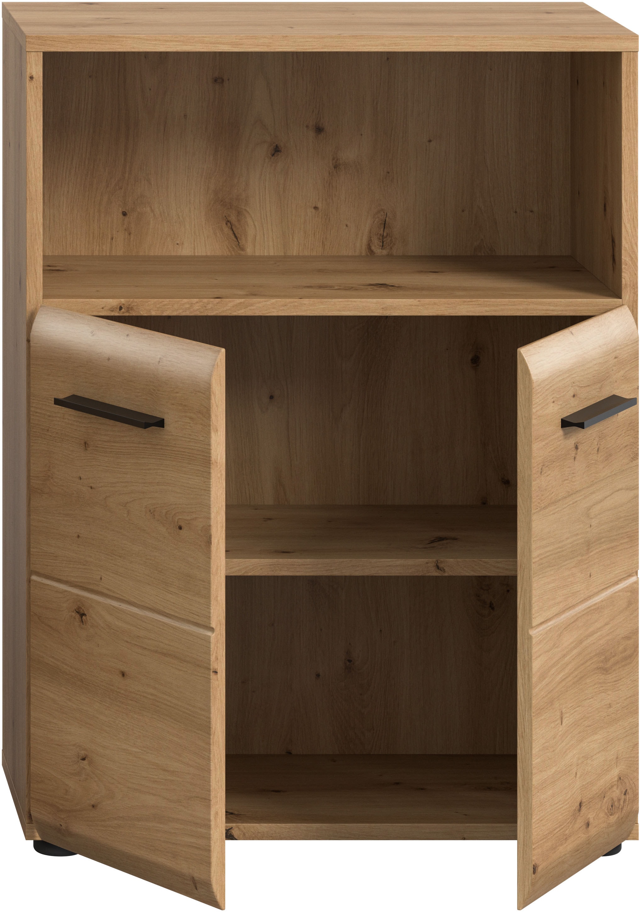 INOSIGN Stauraumschrank »FLORENZ, TOPSELLER!, Breite 60 cm, 2 Türen, 1 Fachboden, 1 offene Fach« TOPSELLER!,  hochwertige MDF Front, Griff schwarz, Badschrank, Bad