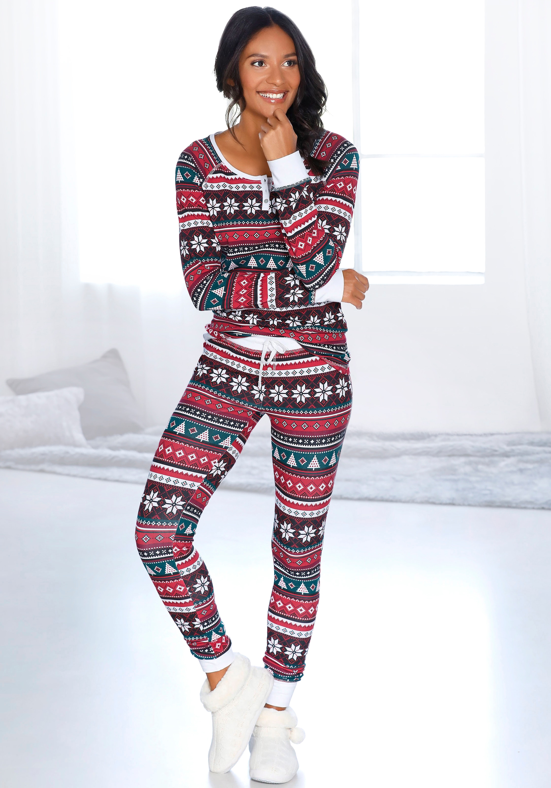 LASCANA Pyjama, 2 Stk. mit weihnachtlichem Muster günstig online kaufen
