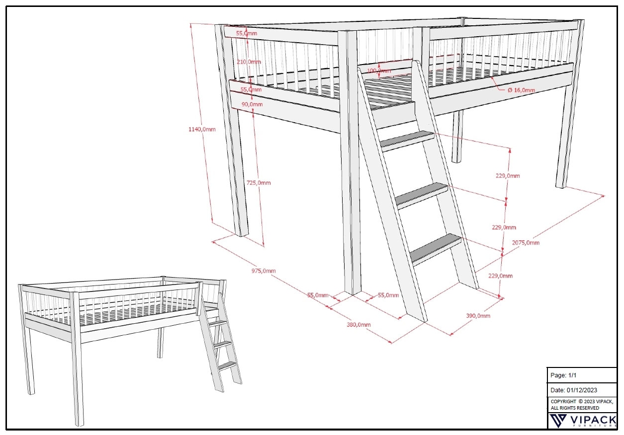 Home affaire Spielbett, (Made in Europe), aus massiver Eiche geölt, LF 90x2000cm, RR, Leiter u. Absturzschutz