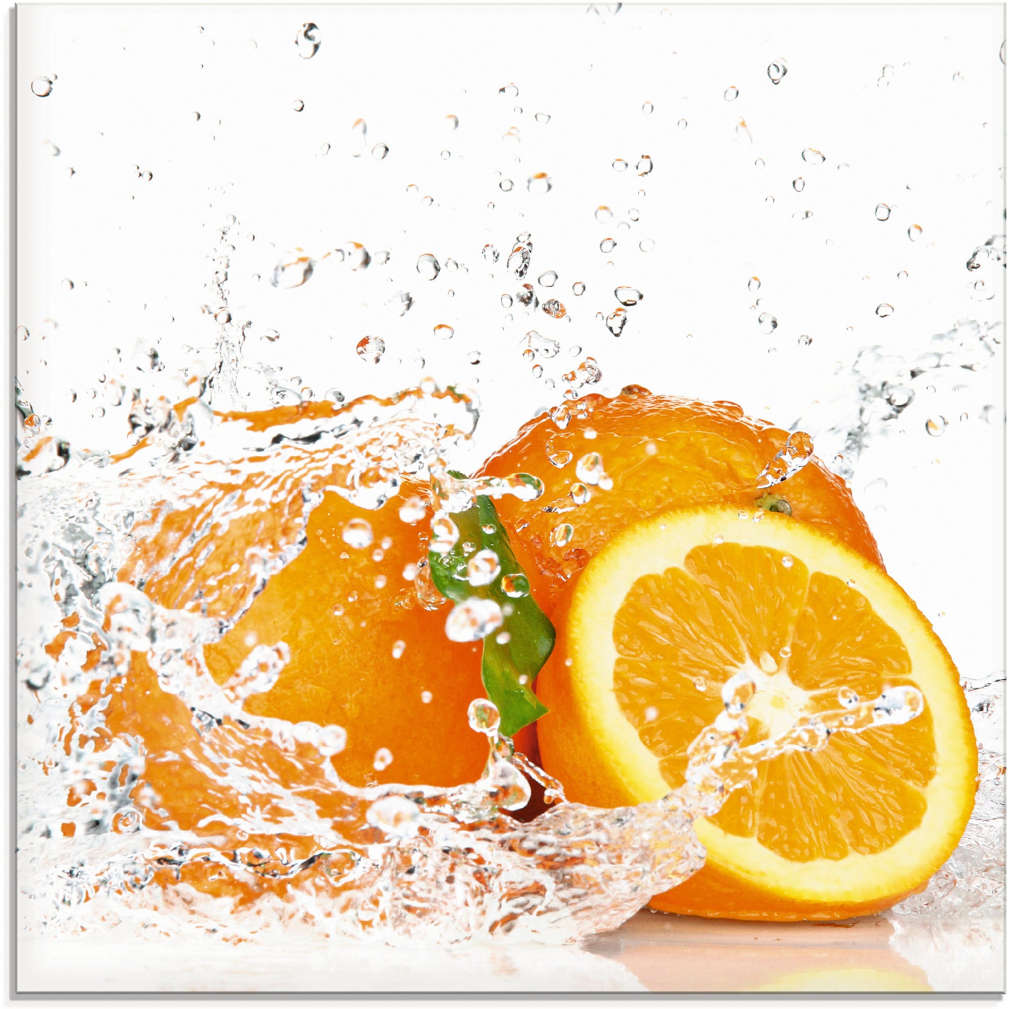Glasbild »Orange mit Spritzwasser«, Süßspeisen, (1 St.), in verschiedenen Größen