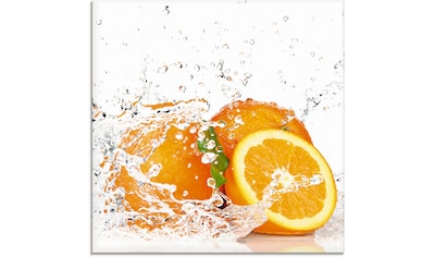 Glasbild »Orange mit Spritzwasser«, Süßspeisen, (1 St.)
