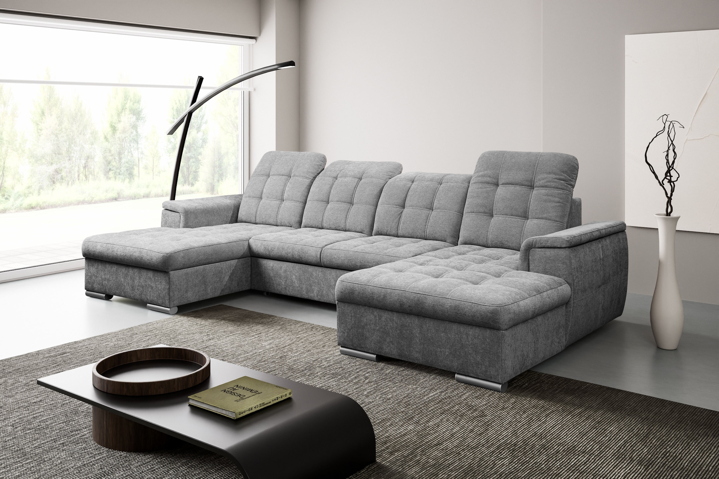WERK2 Wohnlandschaft »Napoli zeitlos, elegant, bequem, Breite 330cm, U-Form« verstellbare Kopfteile, mit Schlaffunktion und Bettkasten