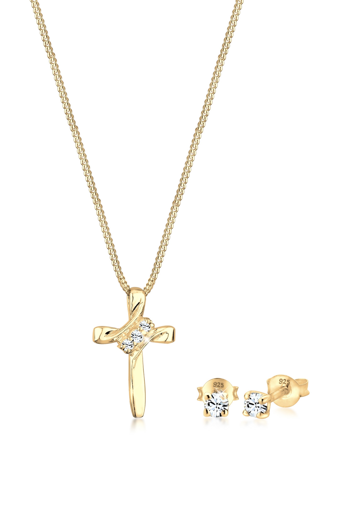 Elli Schmuckset »Religion Kreuz Kristalle 925 Silber«