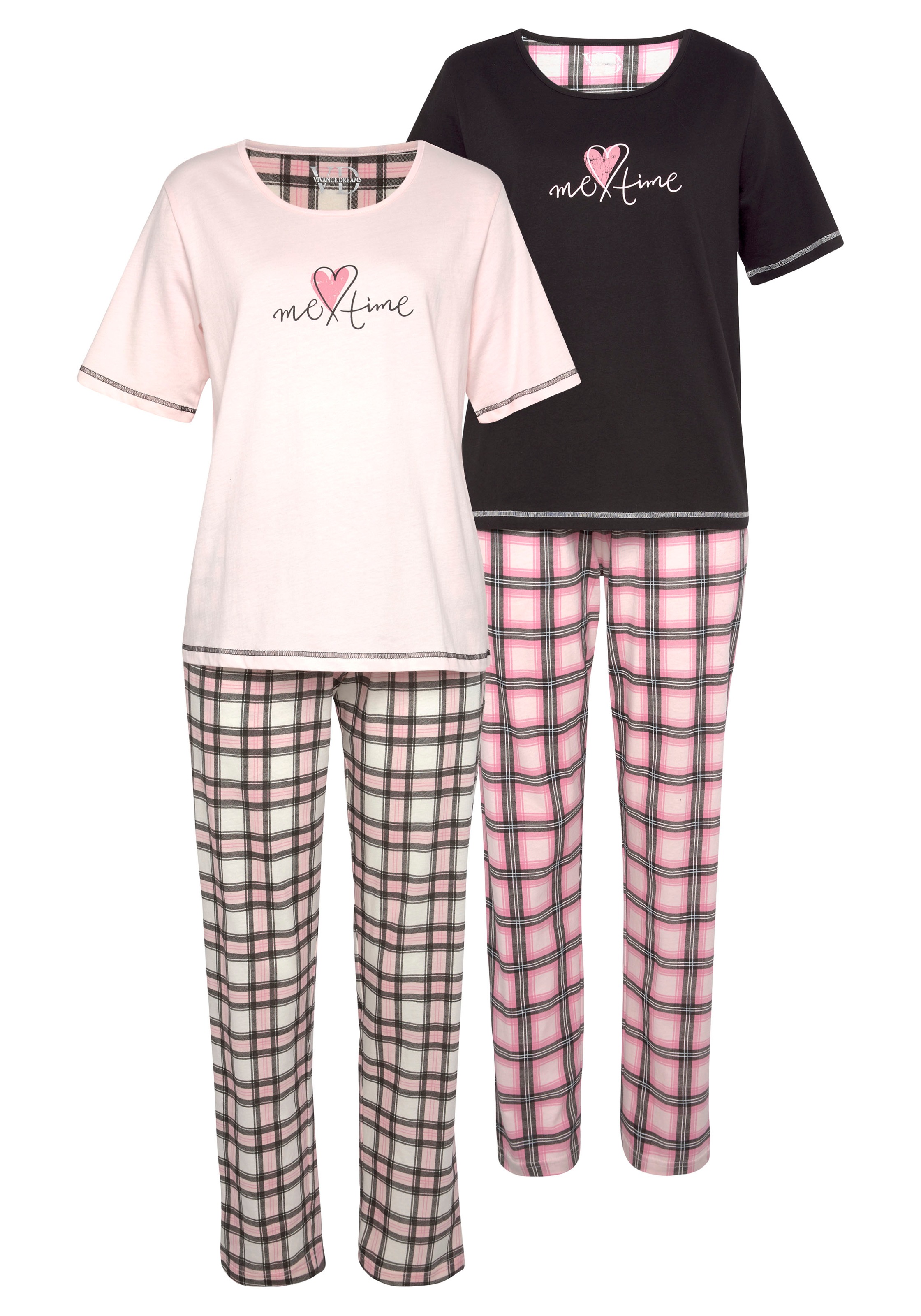 Vivance Dreams Pyjama Packung, 2 Stück, 4 Stk. tlg., im Doppelpack mit Karo günstig online kaufen