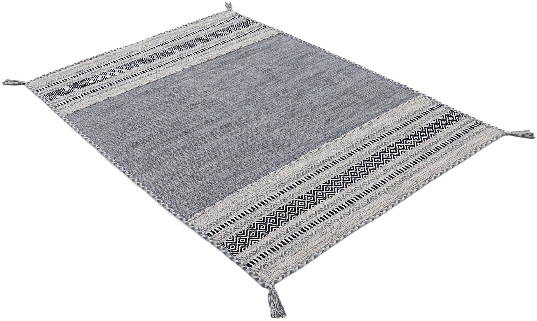 Thumbnail - carpetfine Teppich "Kelim Azizi", rechteckig, 5 mm Höhe, Baumwolle, Wendeteppich mit Fransen, Wohnzimmer