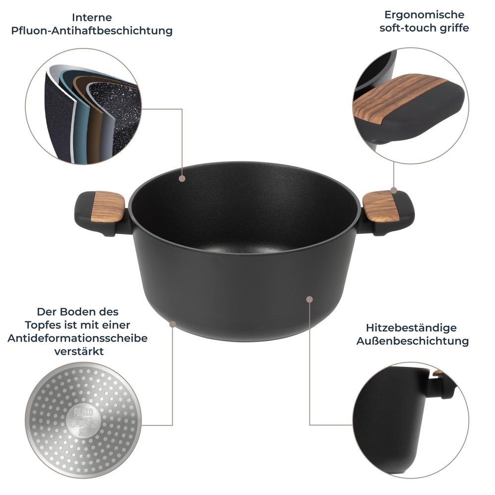 RESTO Kitchenware Kochtopf »Mon, Bratentopf antihaftbeschichtet und spülmaschinenfest«, Aluminium, (2 tlg.), mit Glasdeckel und stoßdämpfendem Silikonrand, im Geschenkkarton