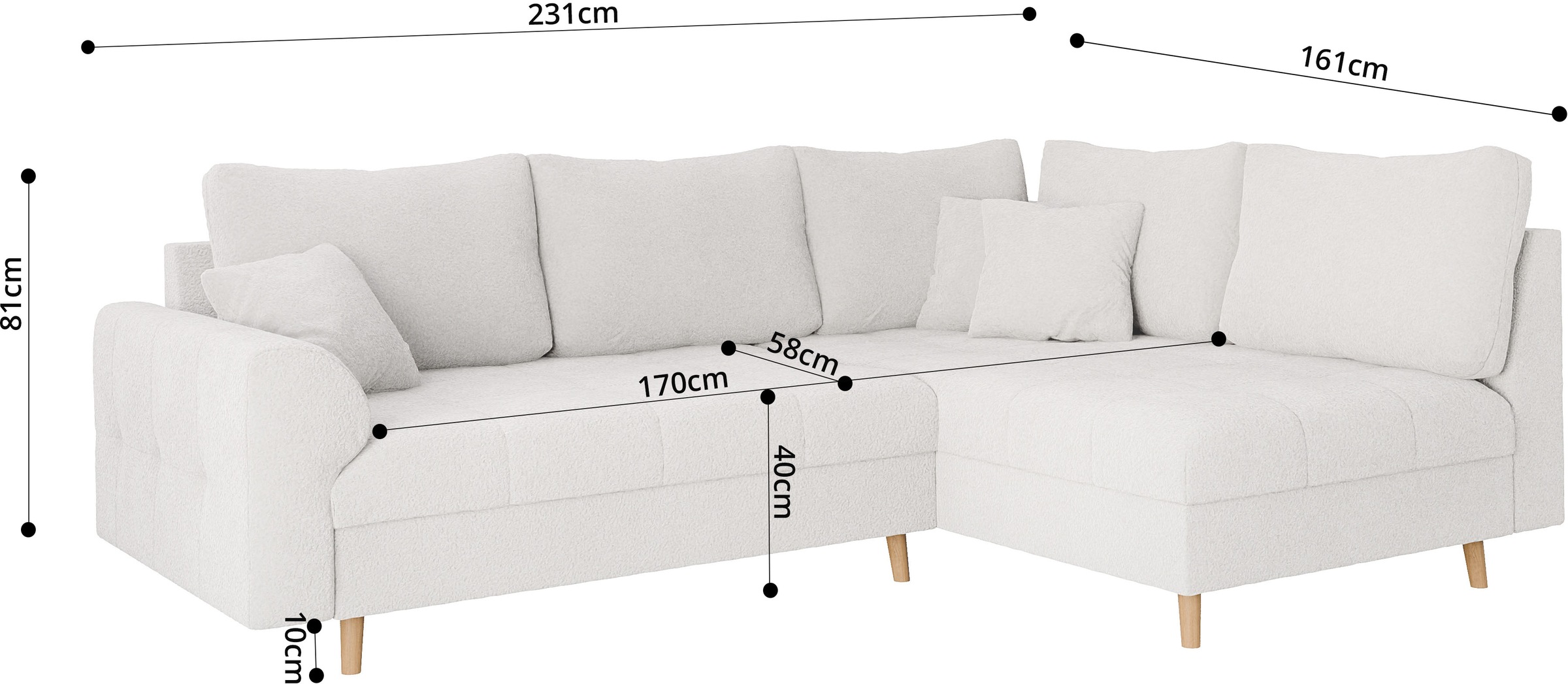 Home affaire Ecksofa »CHARRE incl. 3 Zierkissen«, L-Form, feine Steppung, lose Rückenkissen, auch in Cord und Bouclé