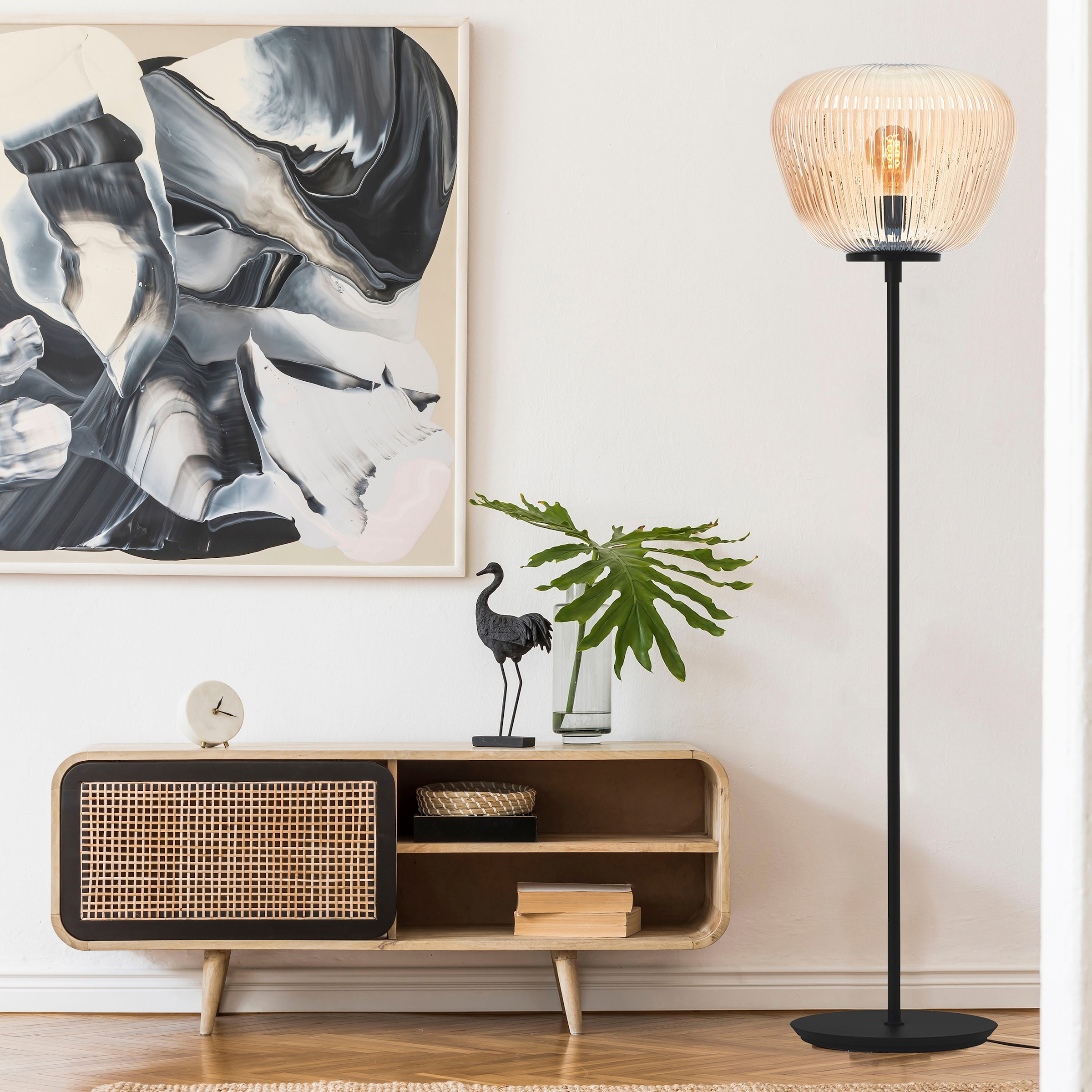 Brilliant Stehlampe »Kaizen«, 1 flammig-flammig, Riffelglas, 140 x 35 cm, E27, Amber-Bernsteinfarben