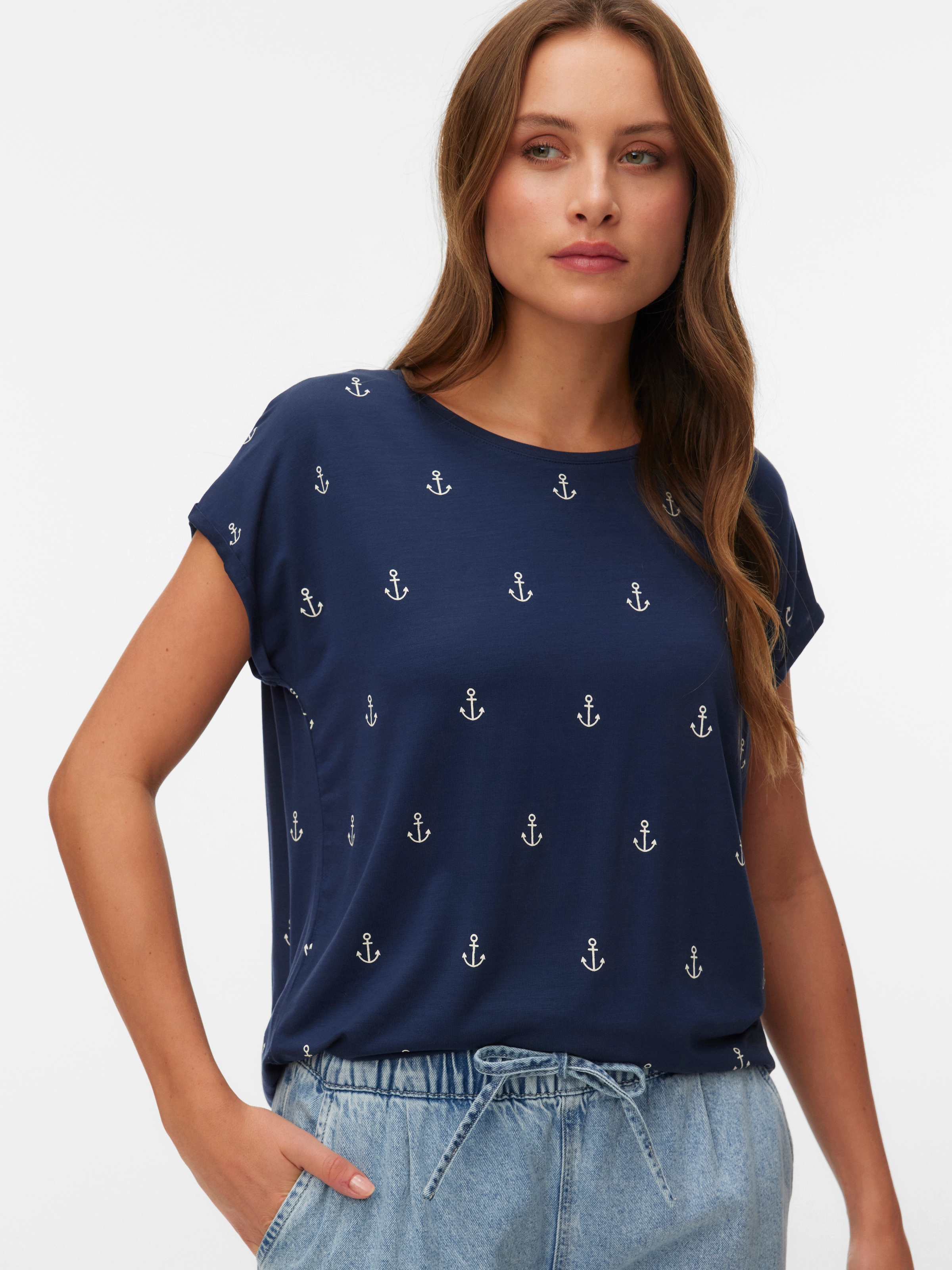 Vero Moda Kurzarmshirt "VMAVA SS TOP MULTI AOP NOOS" Materialmix, regular f günstig online kaufen
