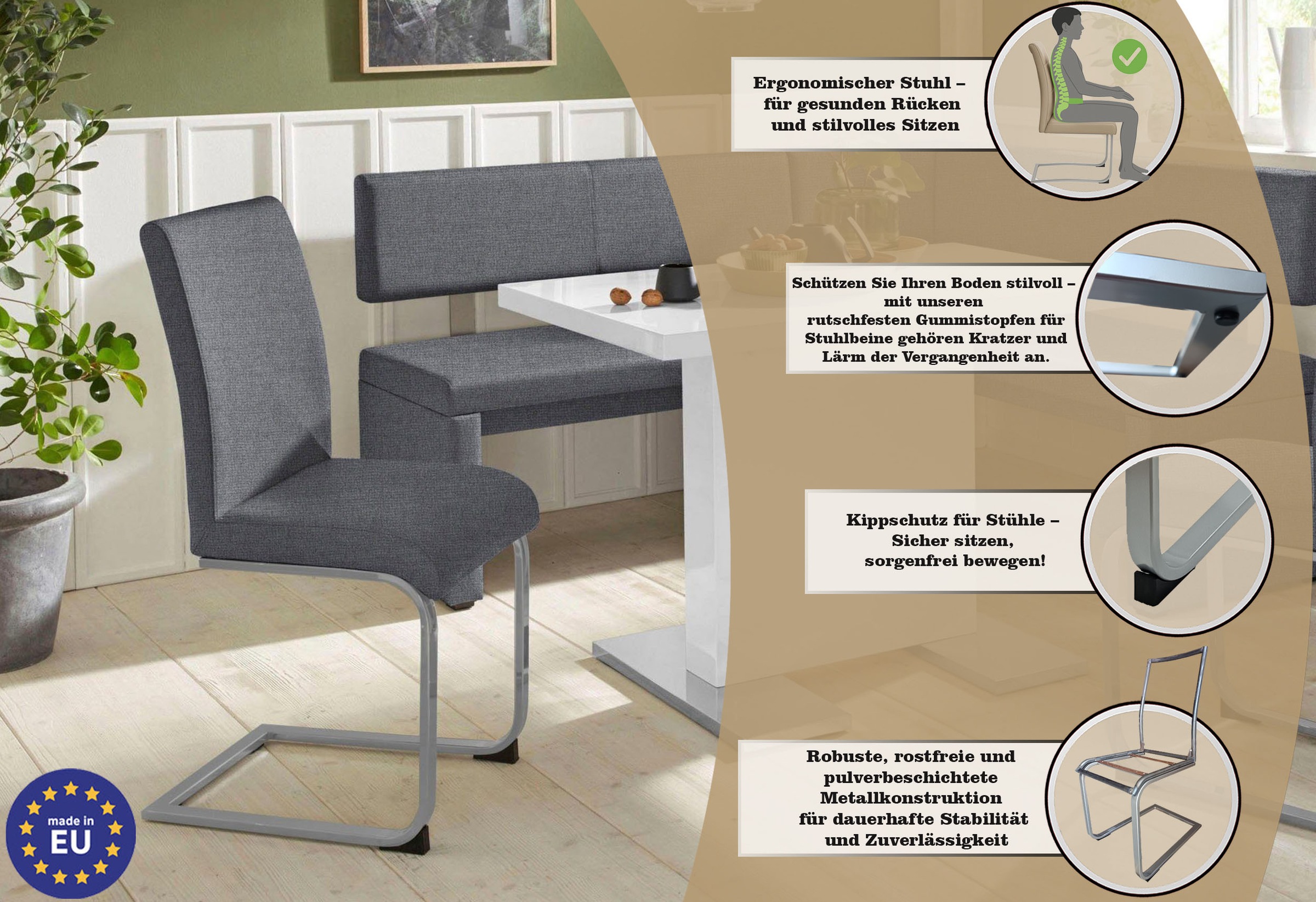 Thumbnail - Home affaire Freischwinger "Charissa", (Set), 2 St., Strukturstoff, Bezug in verschiedenen Qualitäten, maximale Belastba...