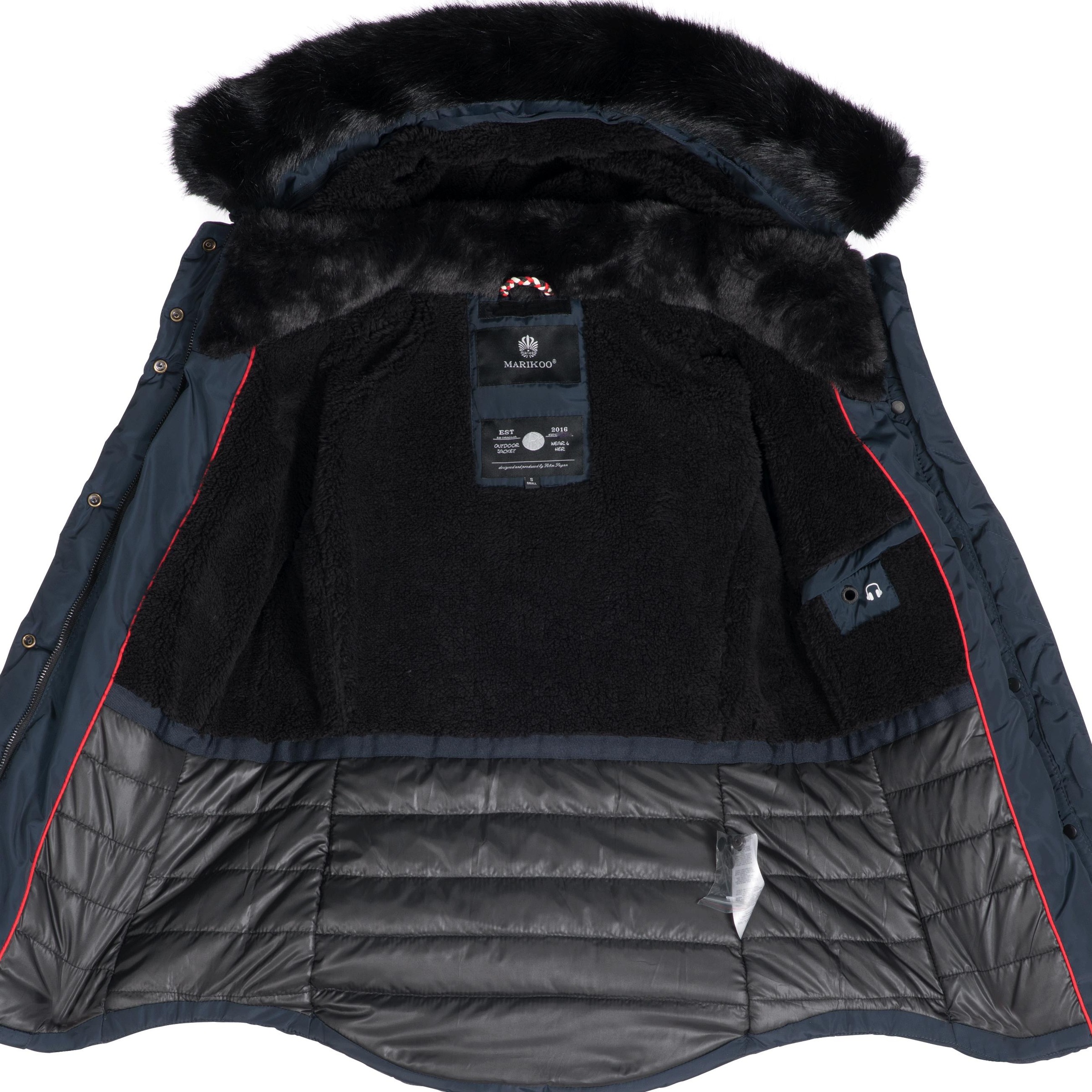 Marikoo Steppjacke »Lotusblüte«, mit Kapuze, hochwertige Winter Jacke mit edler Kunstpelz Kapuze