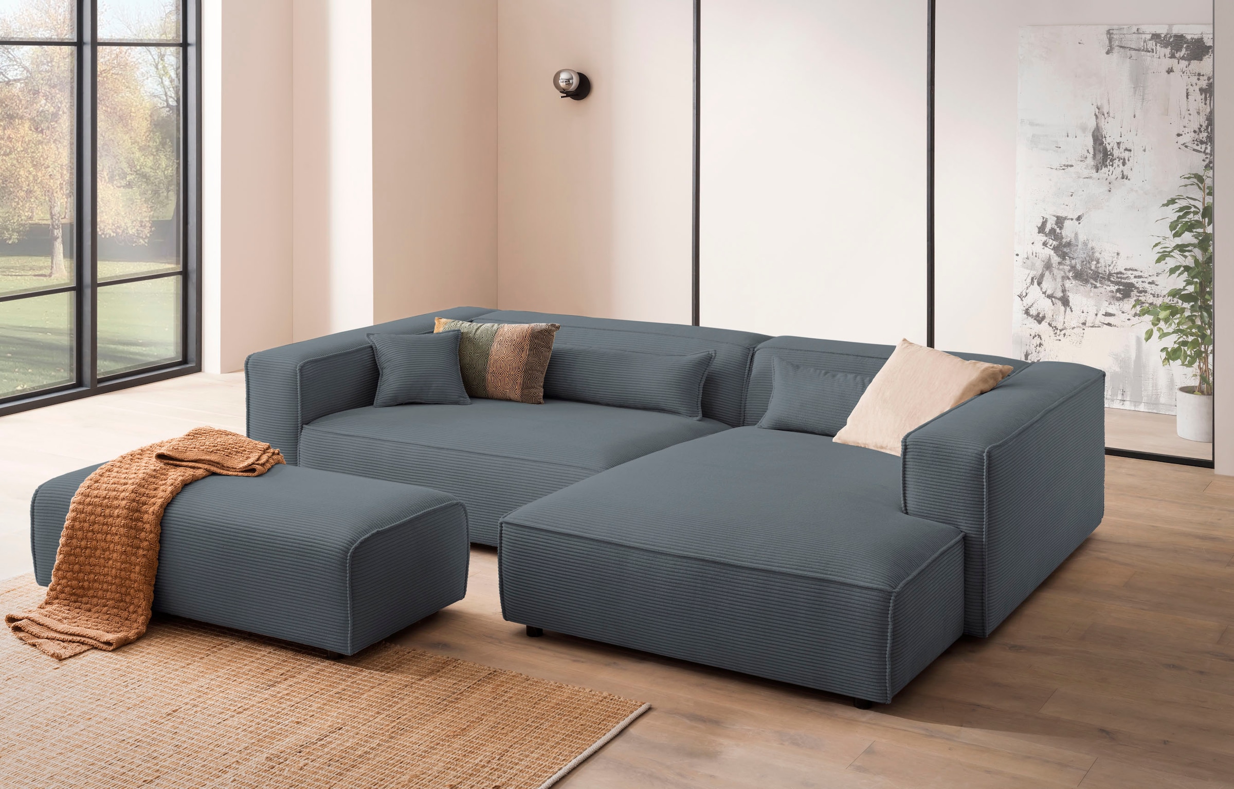 LeGer Home by Lena Gercke Ecksofa "PIARA XXL Cord, L-Form, Schlaffunktion" Hocker stellbar zum Schlafsofa (Krokodilverbinder), tiefe Sitzfläche