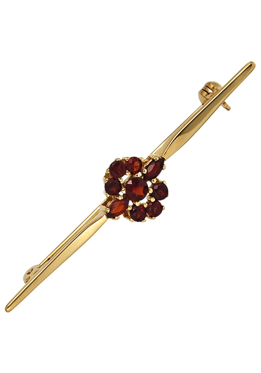 JOBO Damen Brosche "Goldbrosche 49 mm", rot, Gelbgold 375, Broschen, 9 Karat 375 Gold mit Granat