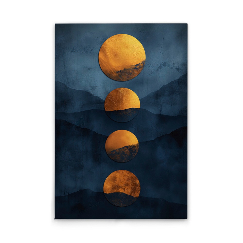 A.S. Création Leinwandbild »Indigo Sunset - Wandbild Blau Gold Keilrahmen Kunst modern«, Natur, (1 St.), Canvas Sonnenlandschaft Leinwand Natur Wandkunst Wohnzimmer Natürlich