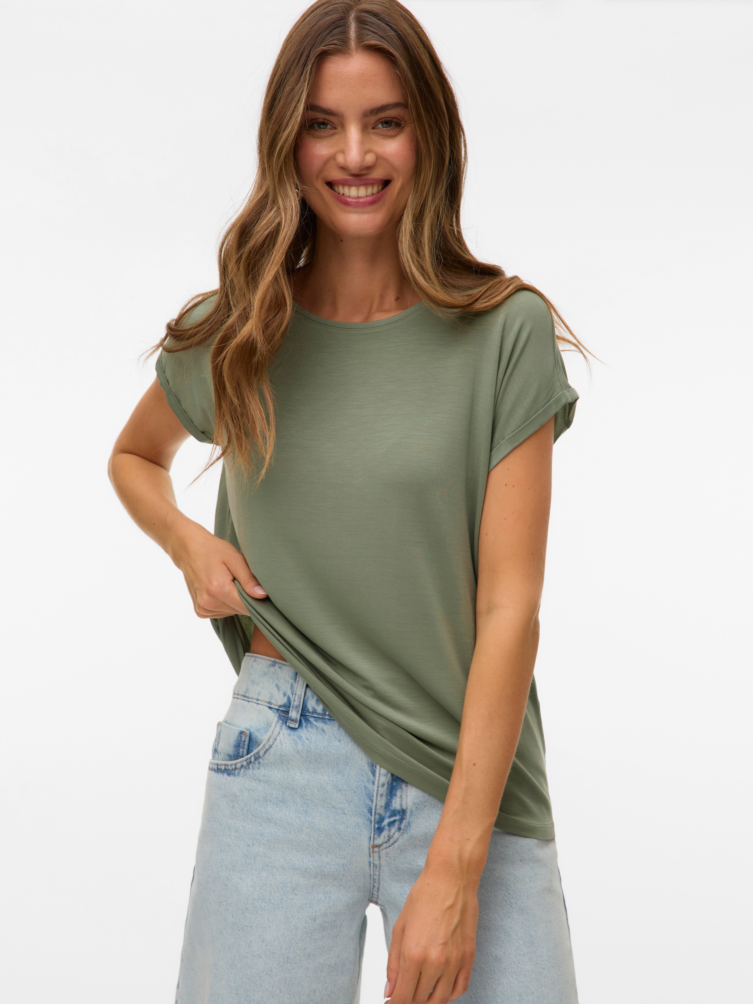Vero Moda Rundhalsshirt "VMAVA PLAIN SS TOP GAJRS NOOS" günstig online kaufen