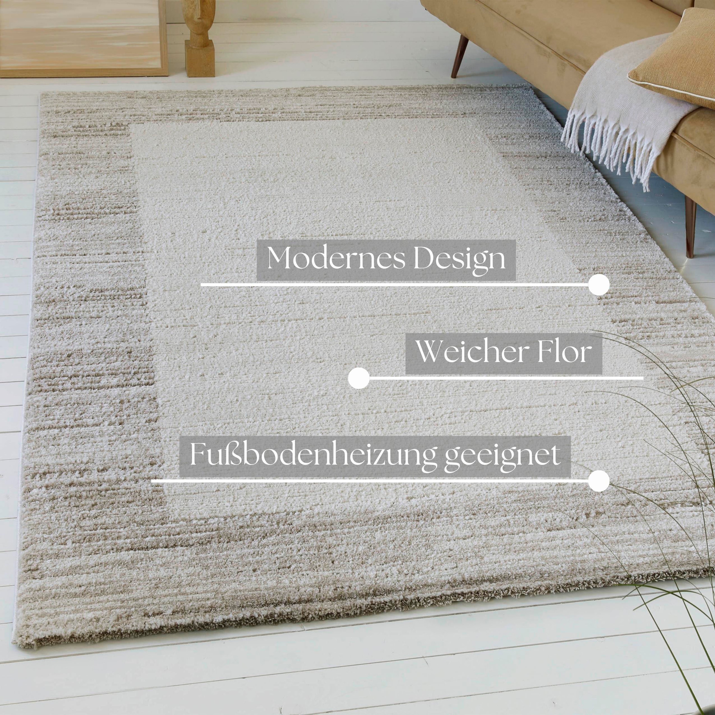 my home Teppich »Alaric«, rechteckig, 18 mm Höhe, Kurzflor, modernes Bordüre Design, weiche Oberfläche, Wohnzimmer
