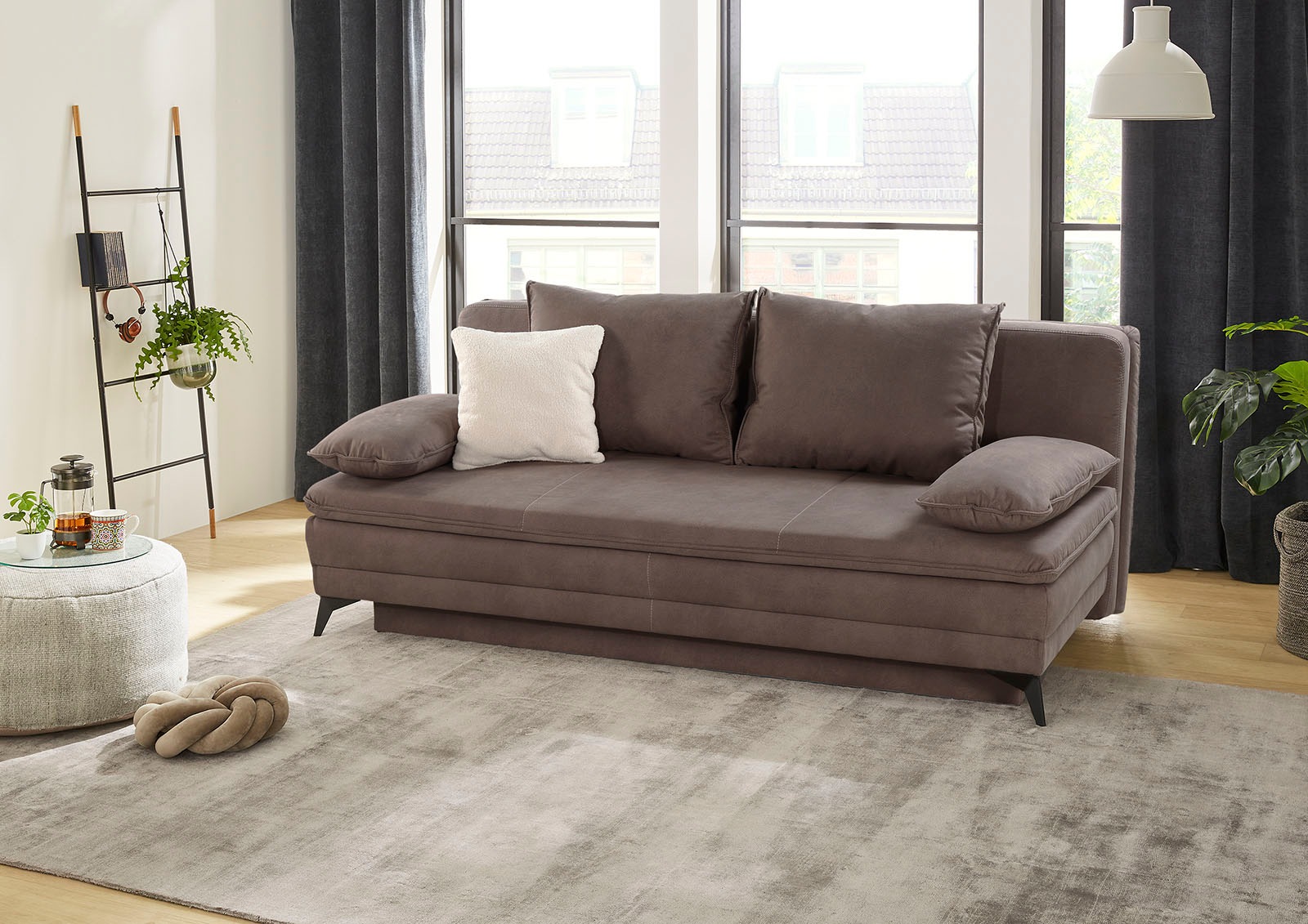 Schlafsofa JOCKENHÖFER GRUPPE "Laurin, B: 202 cm, Liegefl. 158x200 cm, Dauerschläfer", braun, B:202cm T:105cm, Korpus: 100% Polyester;Kissen: 100% Polyester, Sofas, Schlafsofa, mit Bettfunktion, Bettkasten, Kaltschaumtopper &1 Zierkissen