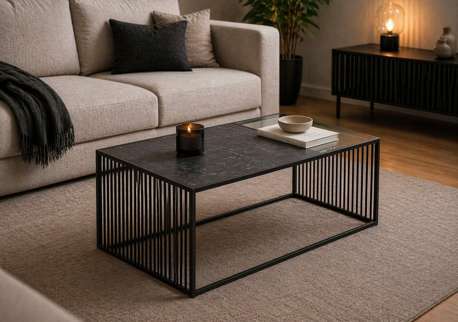 ACTONA GROUP Couchtisch "Strington, Marmoroptik schwarz - modern & stilvoll, pflegeleicht" Couchtisch, Beistelltisch, Kaffeetisch, OTTOs Choice, Glasplatte & Metallgestell, verschiedene Formen