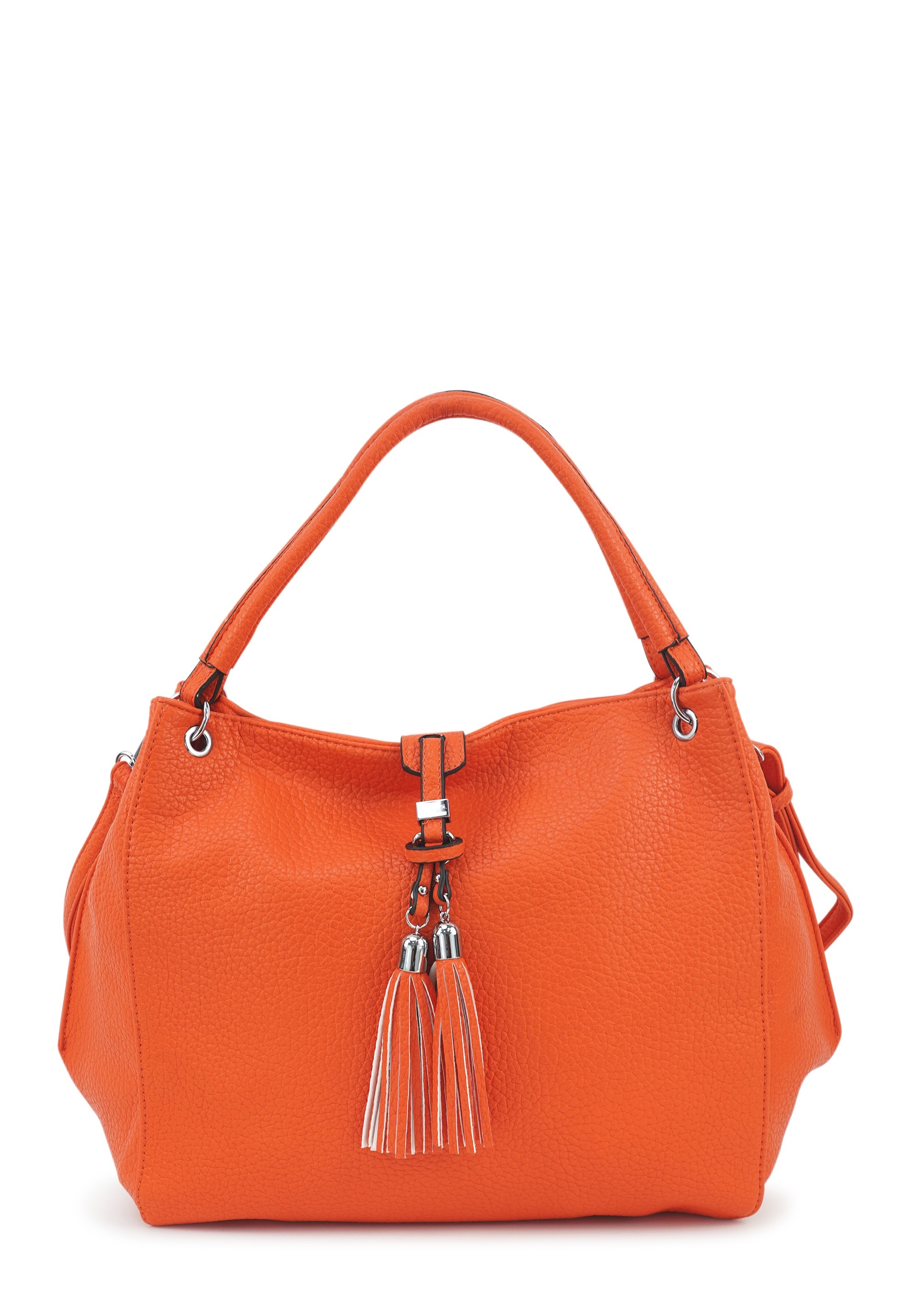 Schultertasche HARPA "UZAY", Damen, Gr. B/H/T: 12,5cm x 33cm x 38,5cm, orange, Polyurethan (PU), unifarben, Taschen Schultertasche, mit dekorativer Troddel