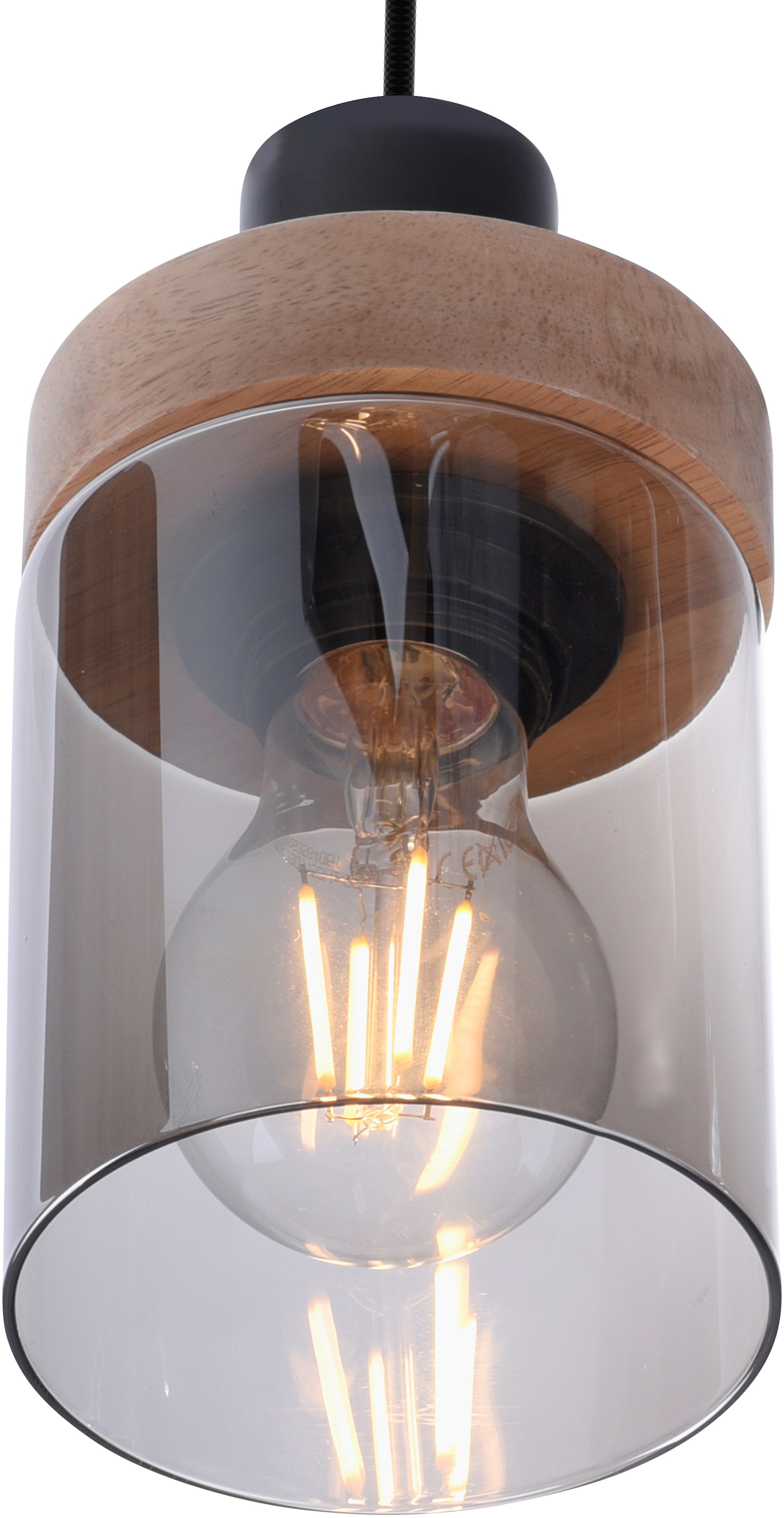 Home affaire Pendelleuchte »Tendon«, 4 flammig-flammig, Hängelampe Glas,  Rauchglas, Holz geeignet für Leuchtmittel - E27 | BAUR