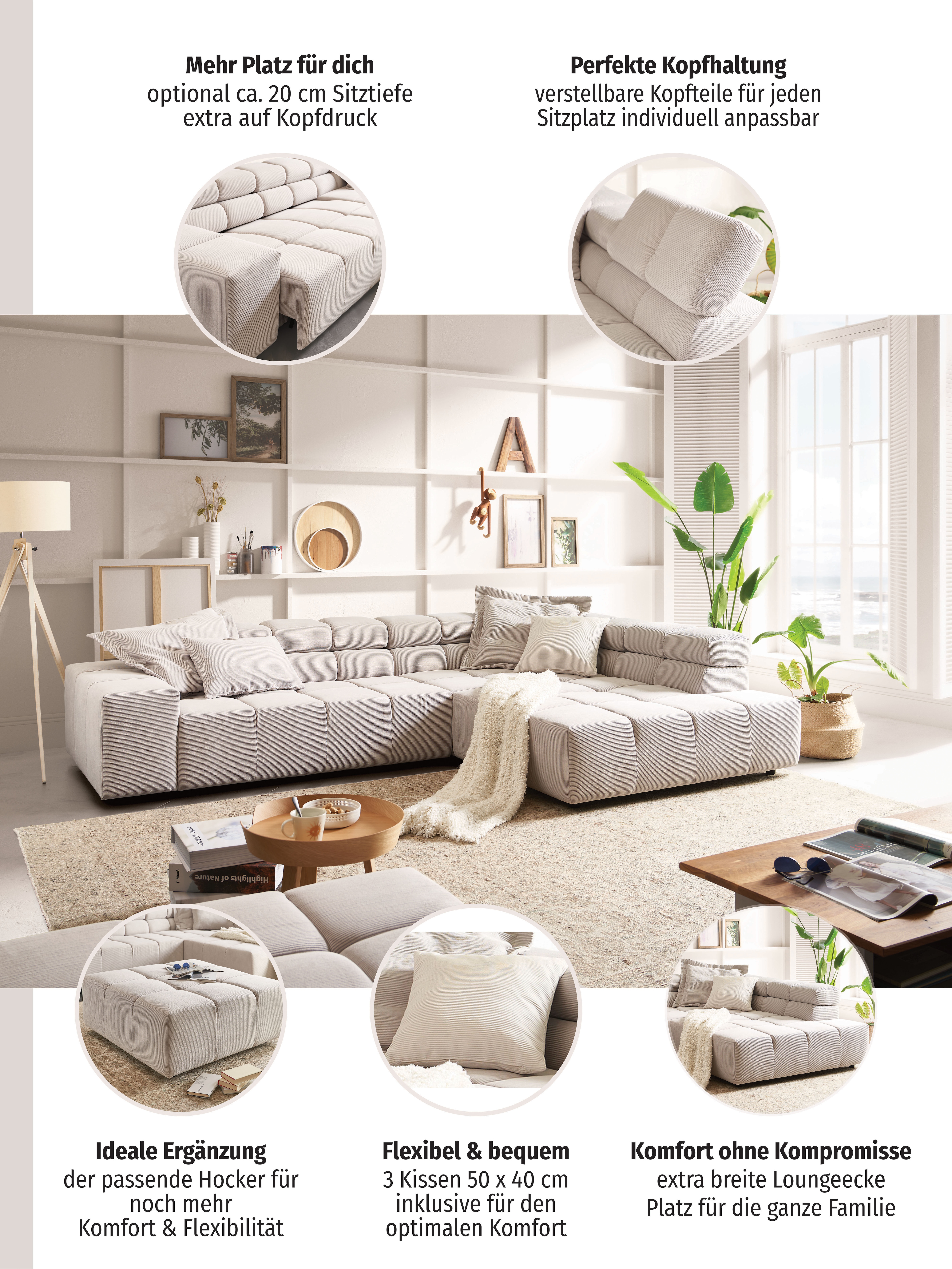 Thumbnail - INOSIGN Ecksofa "Ancona incl. Kopfteilverstellung, OTTOs Choice, Breite 319cm, L-Form" wahlweise motorische Sitztiefenve...