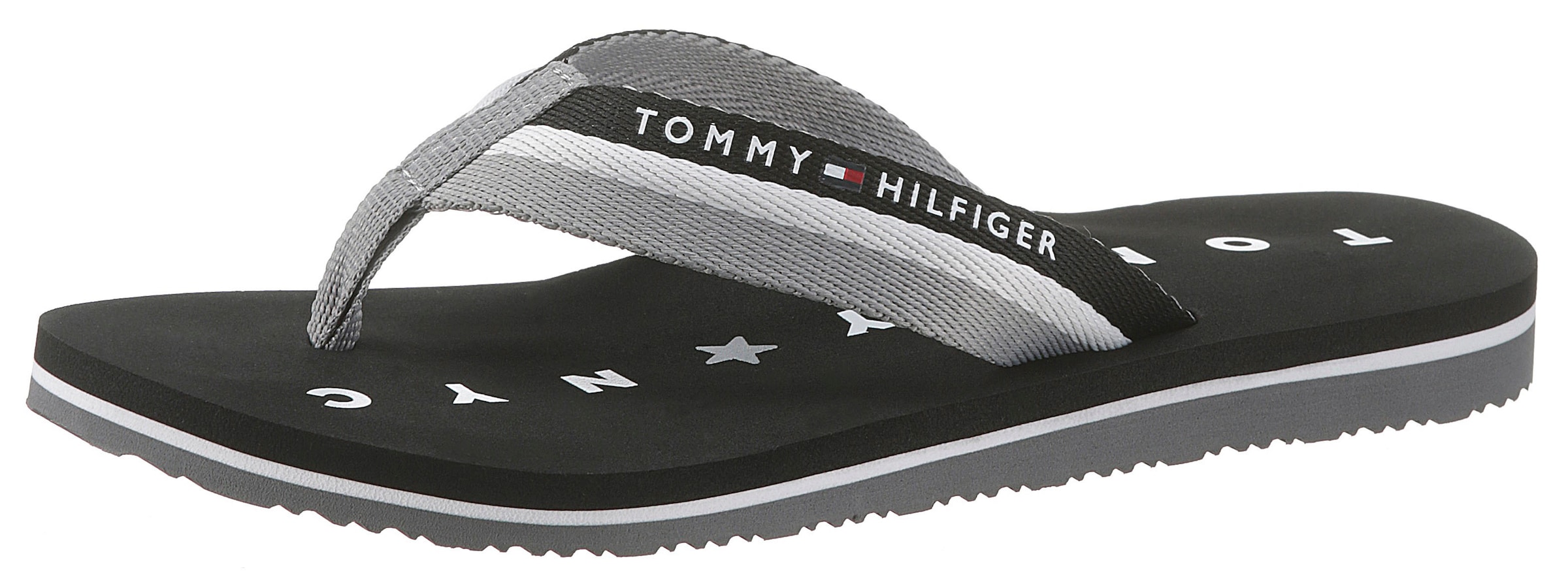 Tommy Hilfiger Zehentrenner "TOMMY LOVES NY BEACH SANDAL", Sommerschuh, Schlappen, Poolsildes mit Logo ausf der Laufsohl