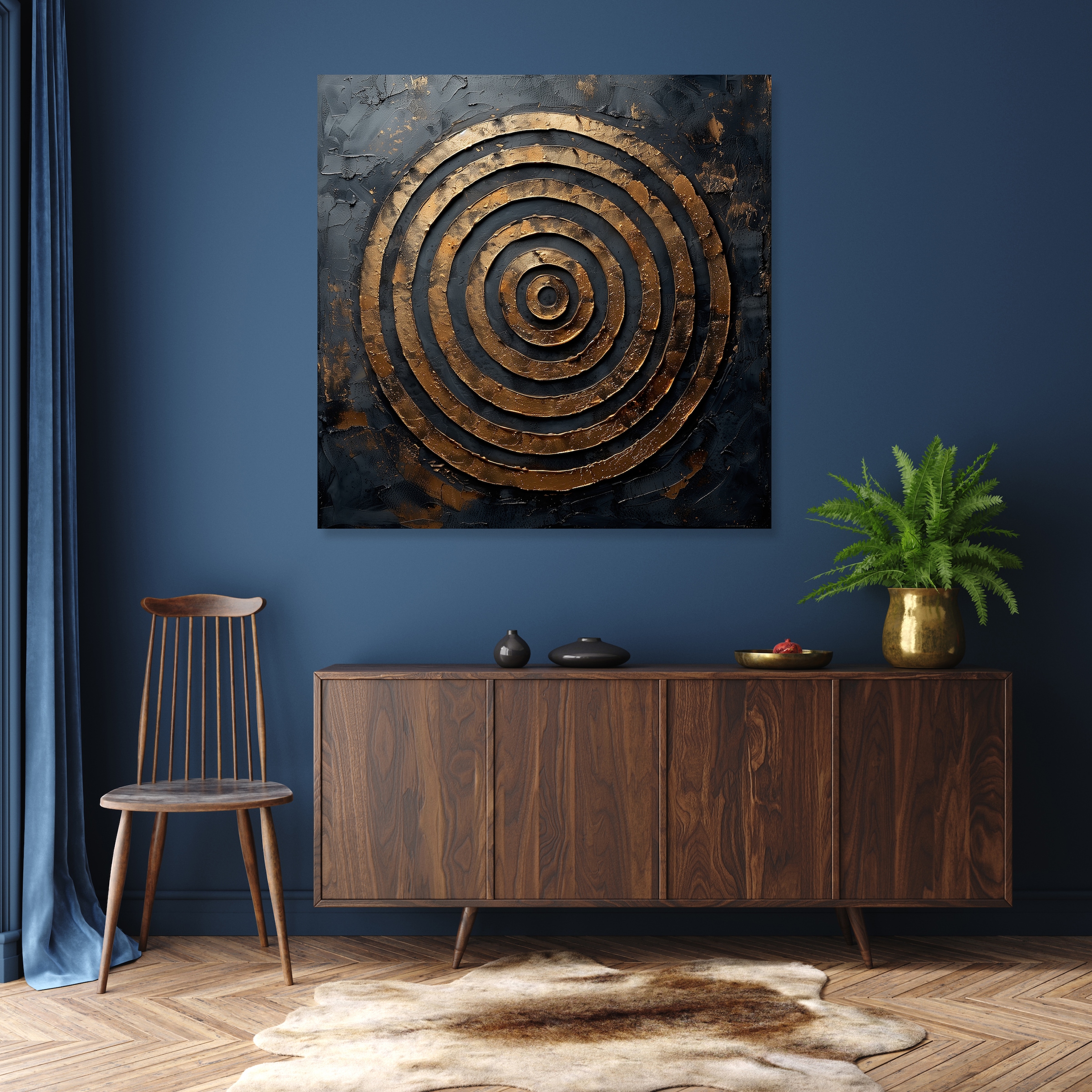 queence Kunstdruck "Goldene Kreise" Abstrakt Abstrakte Formen Gemälde Kunst 1 Stk. tlg. Premium-Leinwandstoff, Handarbeit aus Deutschland