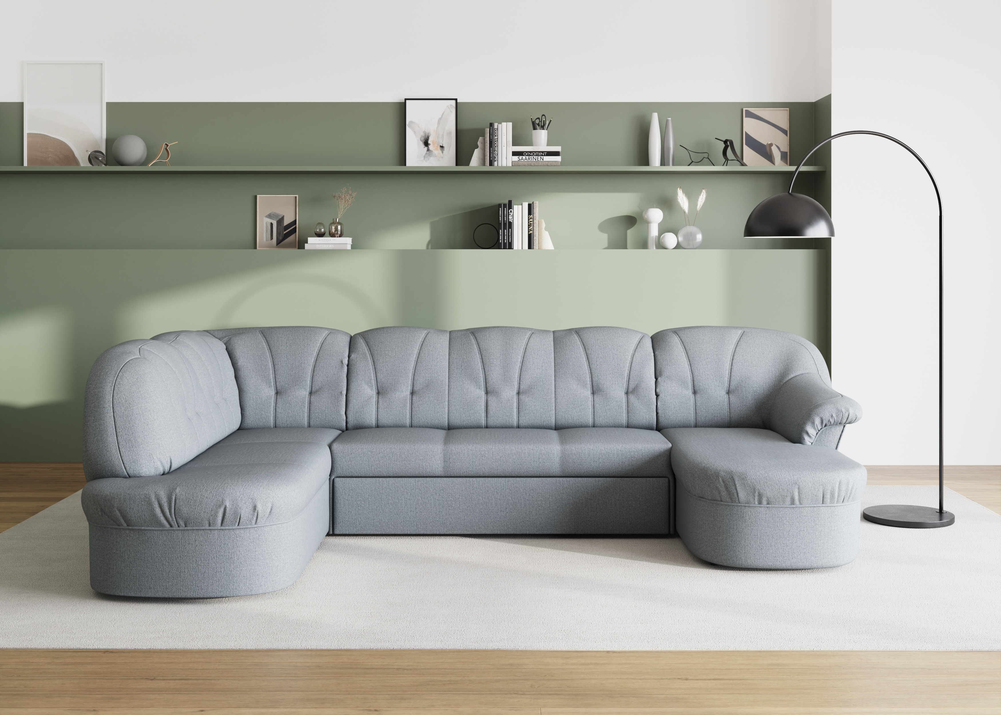 DOMO collection Wohnlandschaft "Pegnitz, zeitlos&modern, elegante Rückensteppung, Breite 292cm, U-Form" wahlweise mit Bettfunktion