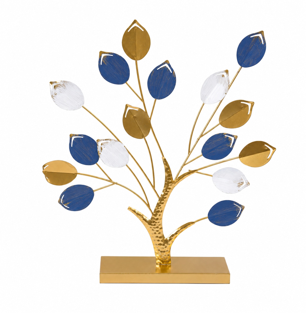 OTTO home Wanddekoobjekt "Tischdeko Baum, Blätter goldfarben, weiß-blau" großes Dekoobjekt aus Metall, ca.52x54cm