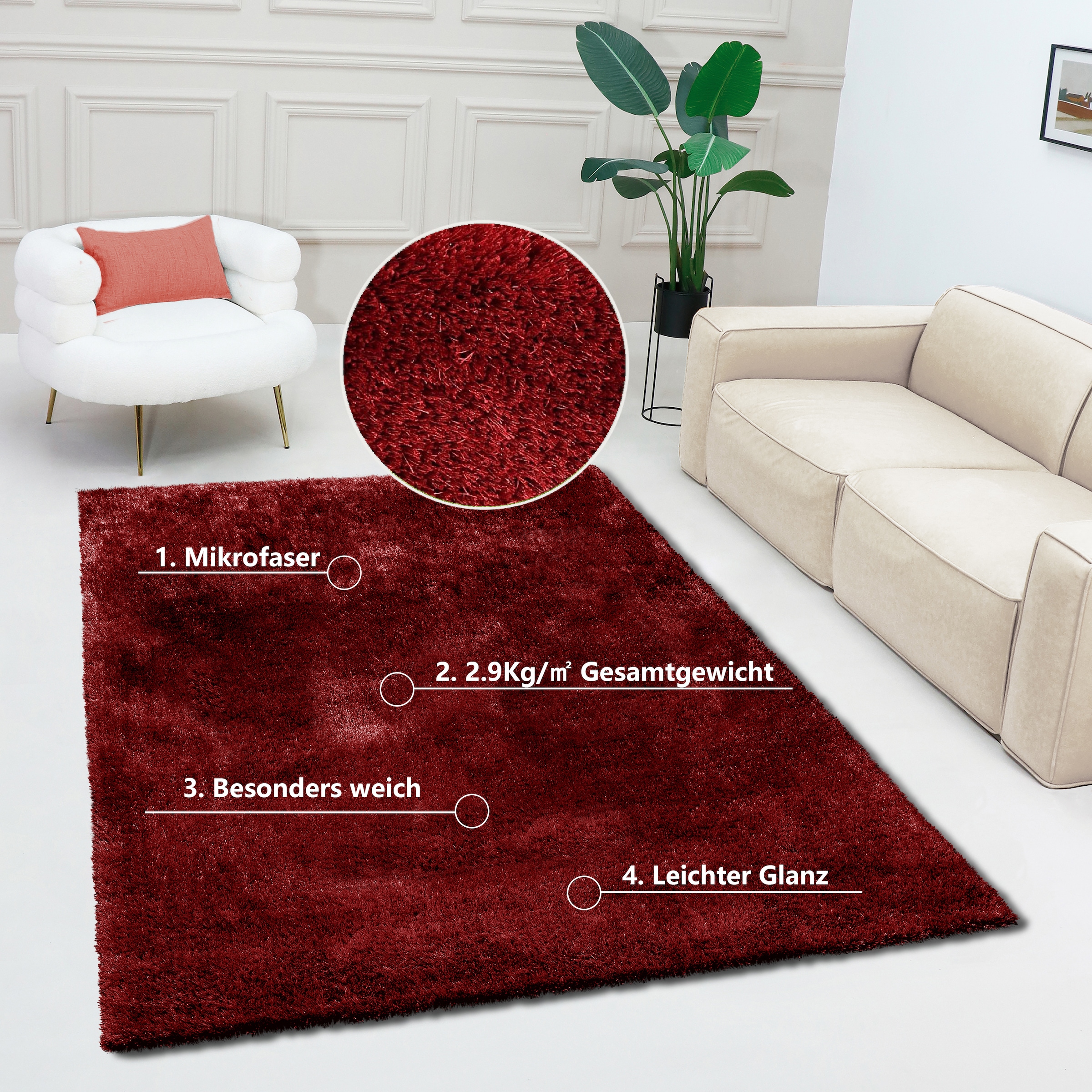 Bruno Banani Teppich »Dana Teppich, besonders weich und kuschelig, Kundenliebling«, rechteckig, 30 mm Höhe, uni, Mikrofaser Teppiche, Wohnzimmer, Schlafzimmer, Esszimmer
