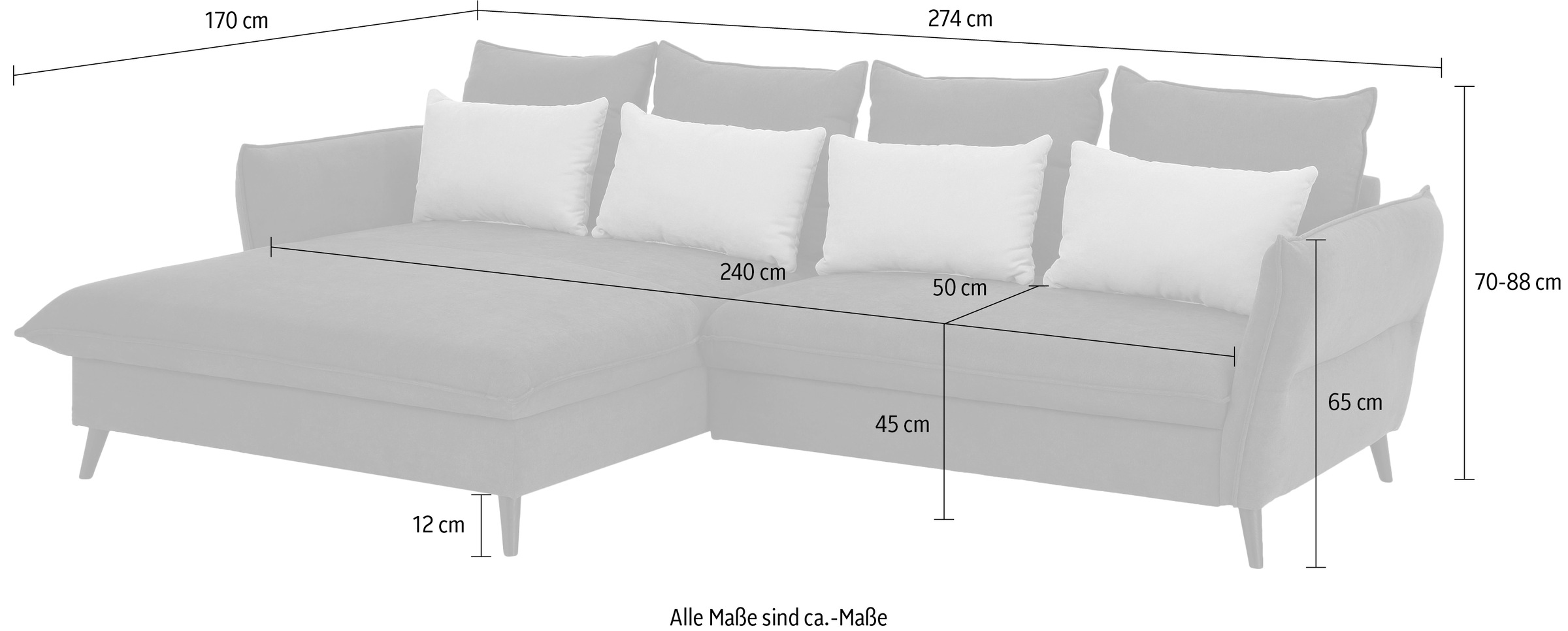 Thumbnail - Home affaire Ecksofa "Tirano, moderne Optik, komfortabel, Breite 274cm,L-Form" wahlweise mit Bettfunktion und Bettkasten