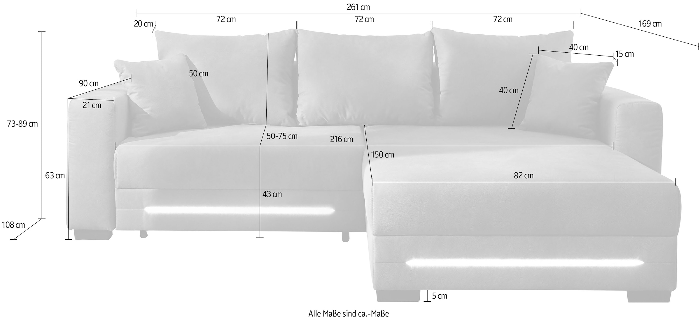 Jockenhöfer Gruppe Ecksofa »Spotlight, mit dimmbarer LED-Beleuchtung«, Gästebettfunktion,Bettkasten, Ottomane links/rechts montierbar