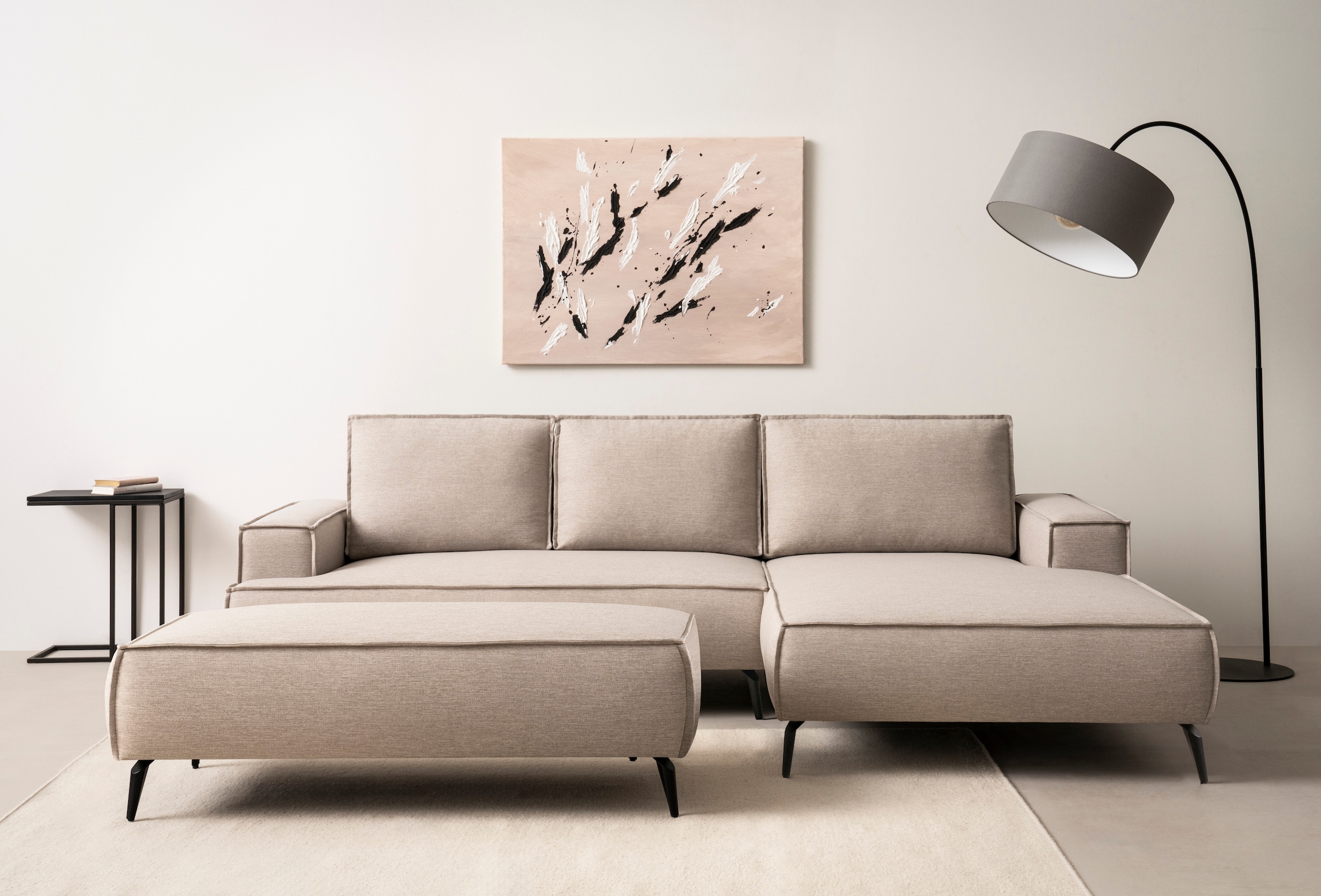 OTTO home Ecksofa "TVINNU Leinenoptik, L-Form, 275 cm, mit Hocker" stellbar zum Schlafsofa (Krokodilverbinder)