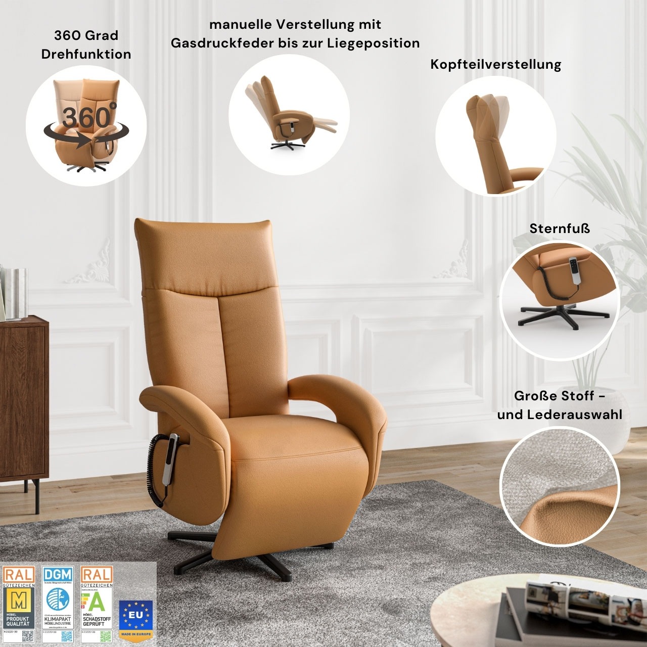 TV-Sessel SIT & MORE "Amica, inkl. Kopfteilverstellung & Drehfunktion", grau (light grau), B:74cm H:112cm T:82cm, Sessel, wahlweise mit 2 Motoren, Akku und Aufstehhilfe 3