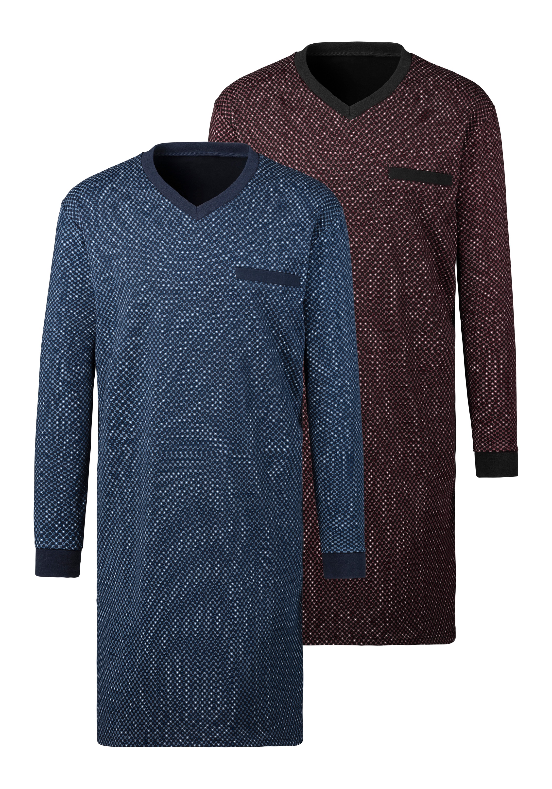 LE JOGGER Herren Nachthemd, Gr. 52, blau, Jersey, Obermaterial: 100% Baumwolle, gemustert, Basic, Kleider, in bequemer Weite